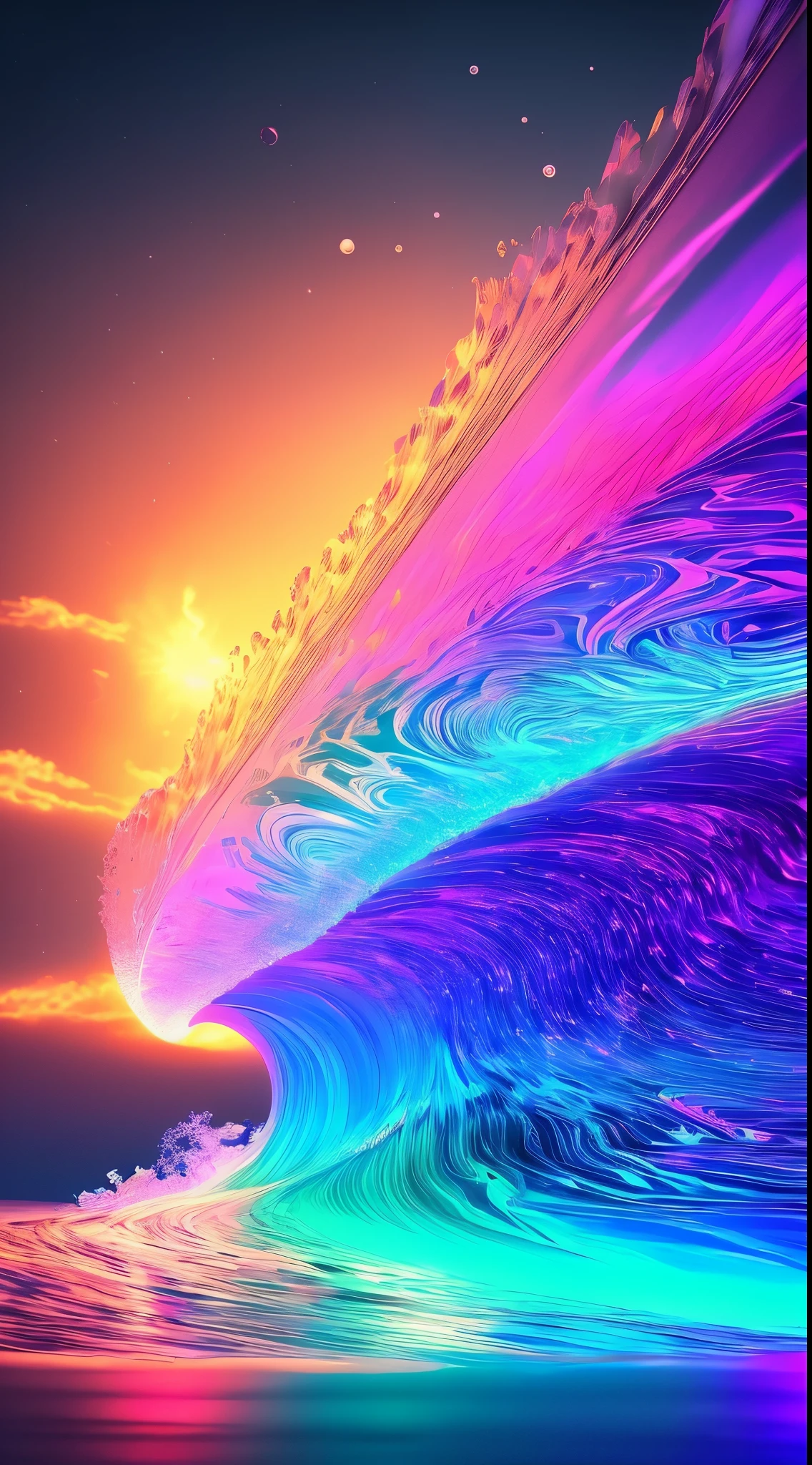 HD wallpapers：Simple，originality，fluids，Gradient，vaporwave，Laser colorful light waves，Metal refraction，许多的fluids气泡、炫彩Gradient几何艺术等元素，The collision of future elements and retro elements、recombination。Exaggerated artistic expression，concept art, Vaporwave Aesthetic/vaporwave美学/vaporwave aesthetic