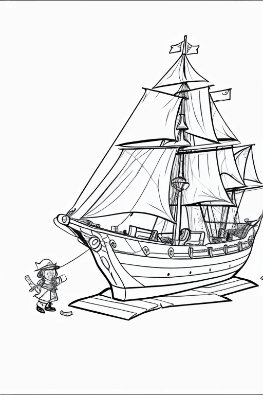 little pirates, coloring book for kids, simple, no detail, outline no colour, fill frame, edge to edge, clipart white background, style raw