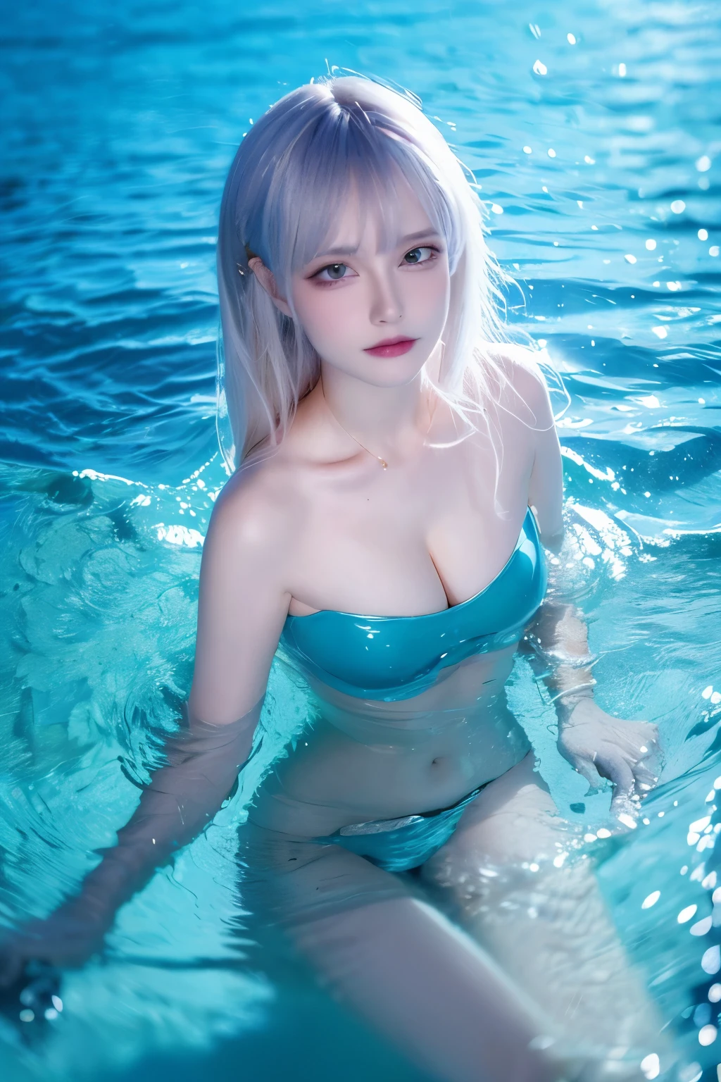 best qualtiy，tmasterpiece，超高分辨率，清晰的脸部,（真实感：1.4），RAW photogr，cold light，A woman in a transparent dress under the water，Full body photo，wallpaper anime blue water，Guviz-style artwork，closeup fantasy with water magic，by Yang J，Guviz，a beautiful artwork illustration，Water Nymphs，beautiful digital artworks，beautiful digital illustration，Li Song，a beautiful anime portrait，Art style in Beauvot