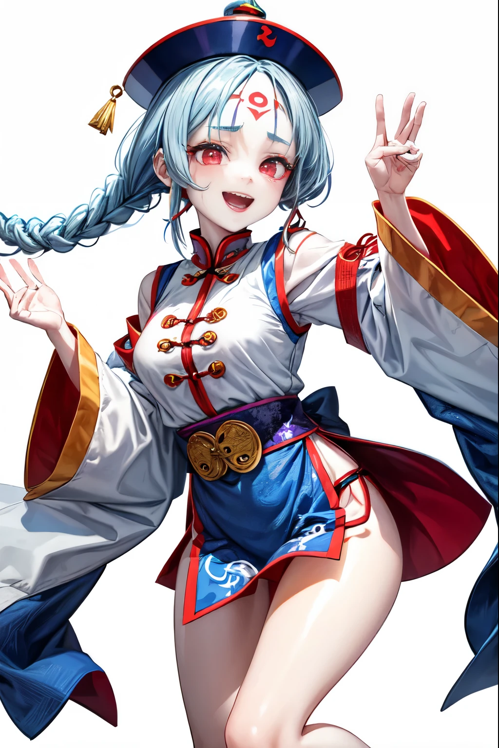 mononobe no futo, One Woman, Long sleeve, Sleeves edged with ribbon, Gray Hair, blue eyes, Proud face,
Underbust,  Small breasts,Big Ass,Thighs,Plump，milk,Underarm，vapor，Jump,Low Angle，Please spread it with your hands,No underwear,smile,Micro Bikini,Spread your legs,vagina，Big nipples，clitoris