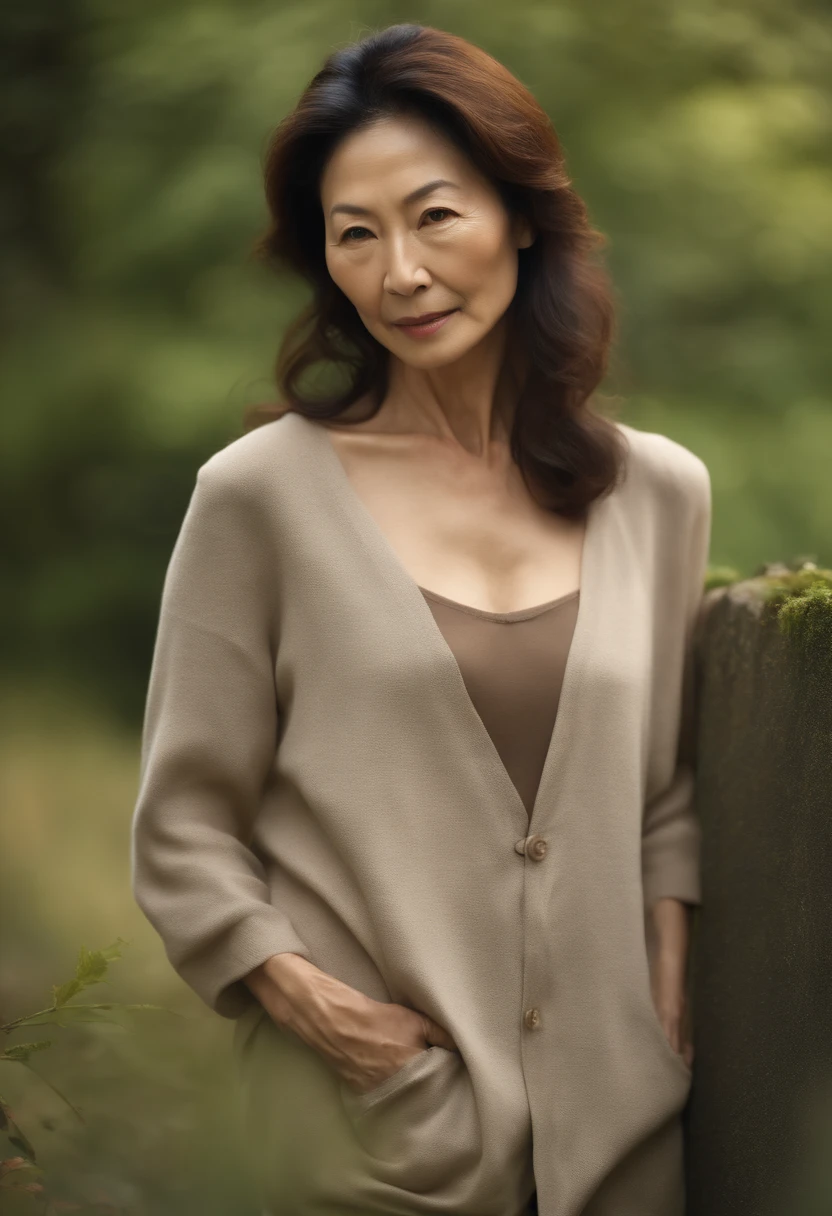High resolution,High level image quality,High Detail,masterpiece,rough skin.anatomically correct.sharp,((Wearing plain clothes,whole body,58 years old,model body shape,japanese woman,Are thin,facing forward)),outside