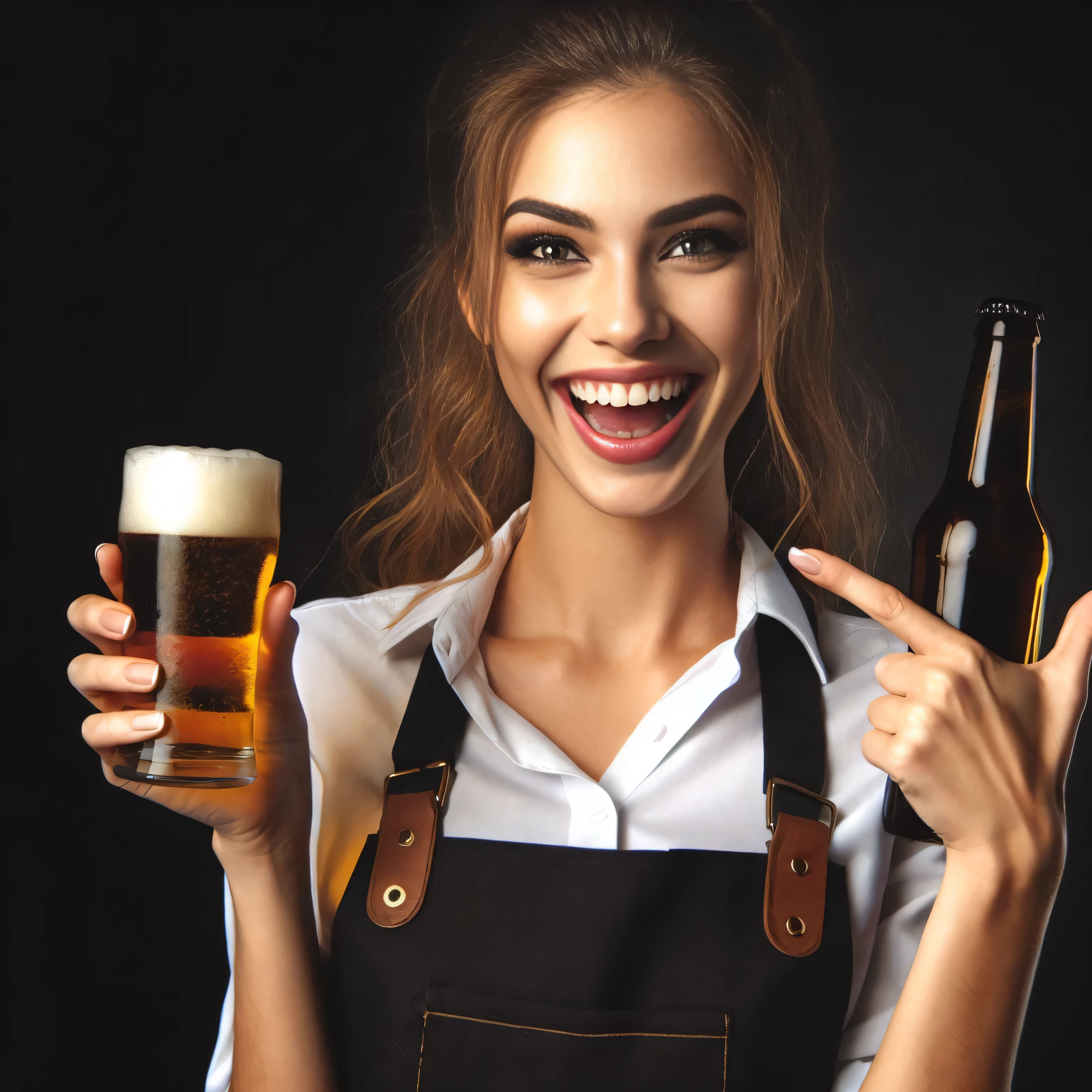 arafed woman holding a beer and a glass of beer, holding beer, holding a beer, holding beer bottles, holding a beer!!, holding a bottle of beer, drinking beer and laughing, beer, drinking a beer, beer in hand, drinking beer, ( waitress ) girl, beer advertisement, holding a mug of beer, ad image, people drinking beer, beginner