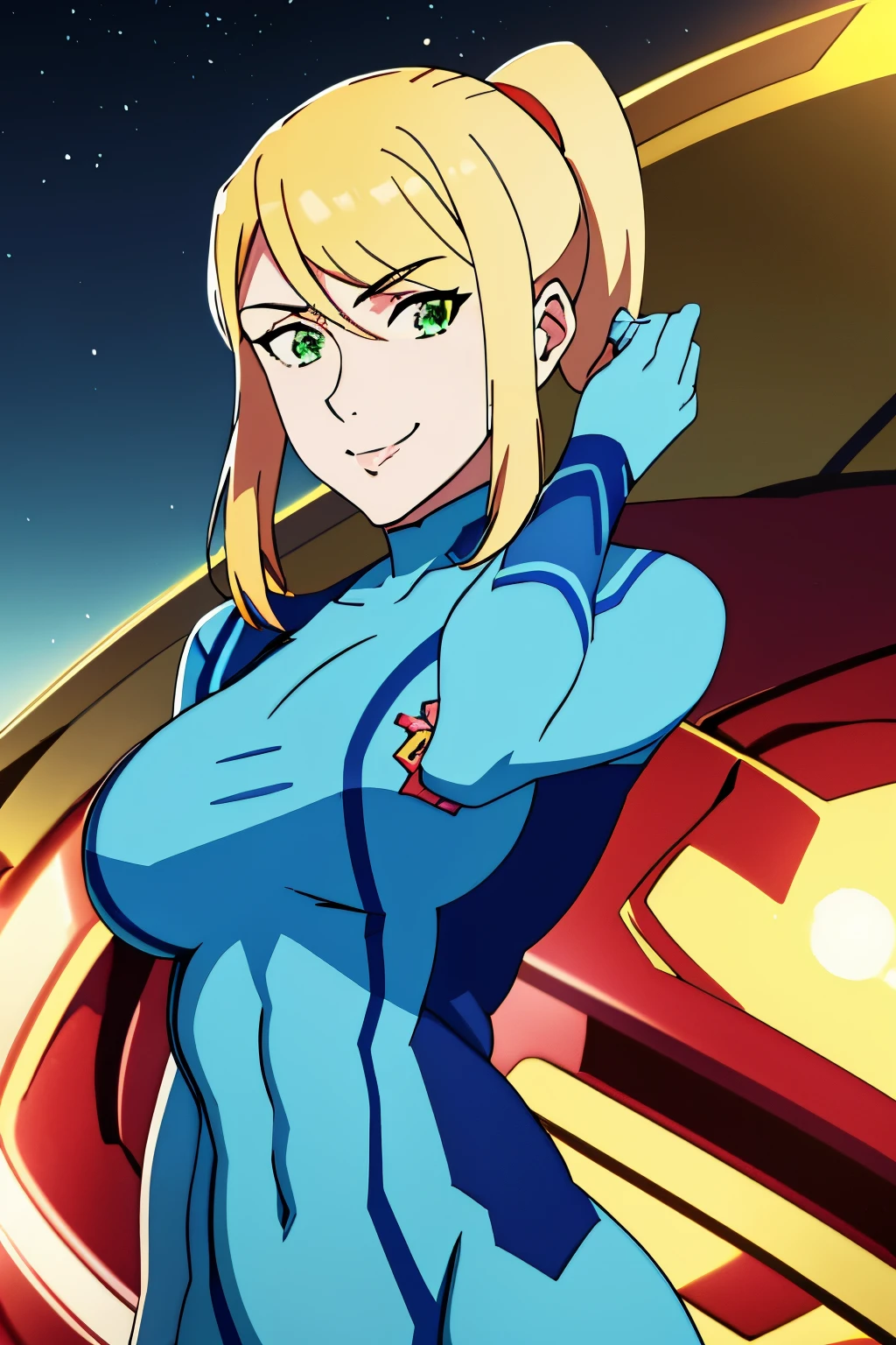 samus,1girl, solo, long hair, breasts, looking at viewer, bangs, blonde hair, large breasts, holding, green eyes, ponytail, w bodysuit, covered navel, muscular, abs, mole under mouth, skin tight, curvy female, blue bodysuit, zero suit,zero suit, blue gloves, simpossible bodysuit, samus aran, ship corridor, background masterpiece, best quality, smile, 1girl, anime style, upper body, large breasts, ((mature female 1.3)),
vox machina style