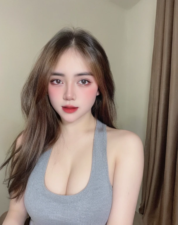 (realistic、masterpiece、Best Quality、8K、highres、high resolution:1.3)、1 girl、Big breasts、black bikini、looking at viewers、super fine face and eyes、long hair、 in bedroom、sit on the bed、exposed cleavage、upper body、