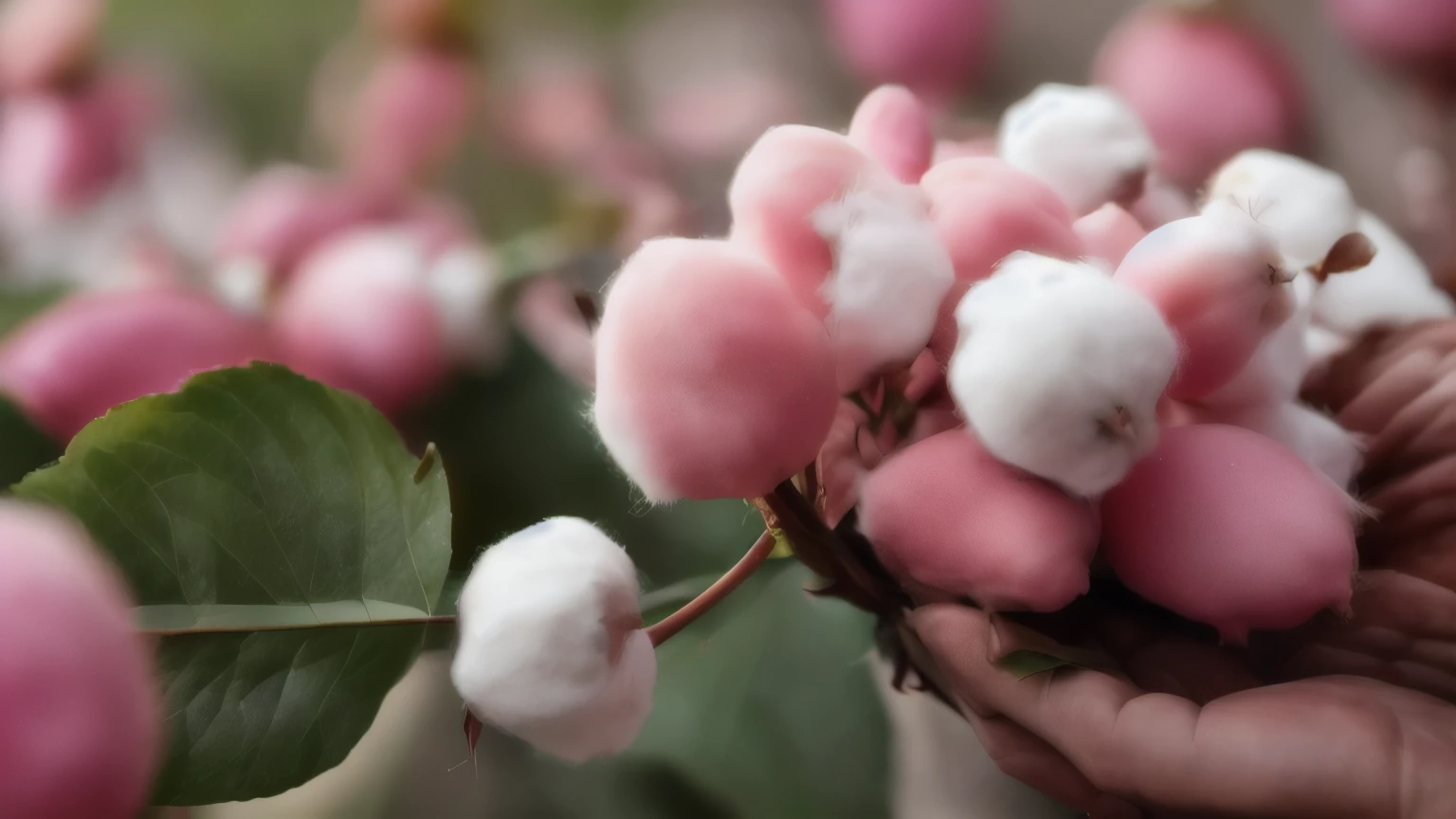 hyper ultra realistic photographs full body of A handful of cotton bolls, tinged with the softest blush pink, arranged in a simple glass vase against a dusty rose backdrop. A single, dew-kissed petal rests on the rim, adding a touch of fleeting beauty. ratio 16:9, 4k, 8k resolution, High quality photo, high detailed, imagesharp focus, Cinematic lighting,hyperdetailed & Unreal engine, detail, realism, photography,cinematography, camera NIKON, lens NIKKOR flagship, masterpiece. hyper-maximalism, ultradetailed photorealistic, light skin imperfections, final render, vray, photo, fashion
