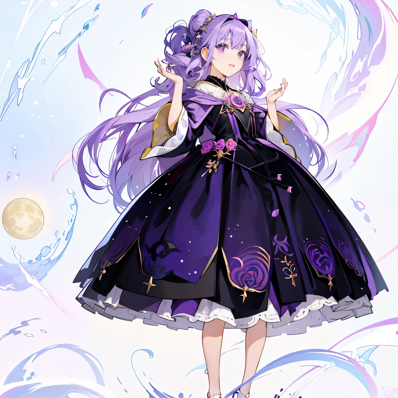 Anime girl in skirt with purple rose on her head, my dress up darling anime, Cute anime waifu wearing beautiful clothes, Moon themed clothing, Astral Witch Clothes, fantasy dress, Dress up in dreamy formal attire, wearing clothes, magic dress, fantasy costumes, ((wearing noble robes)), I will deny this, Anime girl wearing black dress