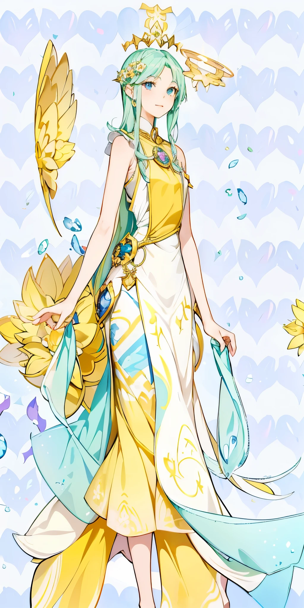 Cartoon close-up of a woman in a dress, ((beautiful fantasy queen)), Gilded Lotus Princess, anime goddess, Cute anime waifu wearing beautiful clothes, beautiful fantasy queen, Non-dual God of Spring, flowing magic robe, 金色halo, Rune Factory 5 art style, Zodiac Girl Knight Portrait, summer goddess, halo