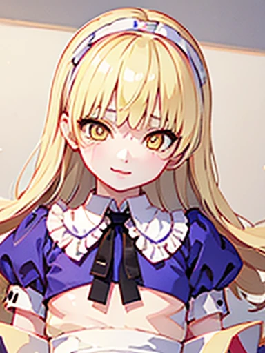 nsfw,sex、rape、vaginal 、lie down、On your back、sleep、Held down、Alice、美girl、girl、delicate、beautiful, whole body, smile, smile alicesmt, dress, long hair, blonde hair, hair band, dull bangs, puffy sleeves, blue dress, yellow eyes