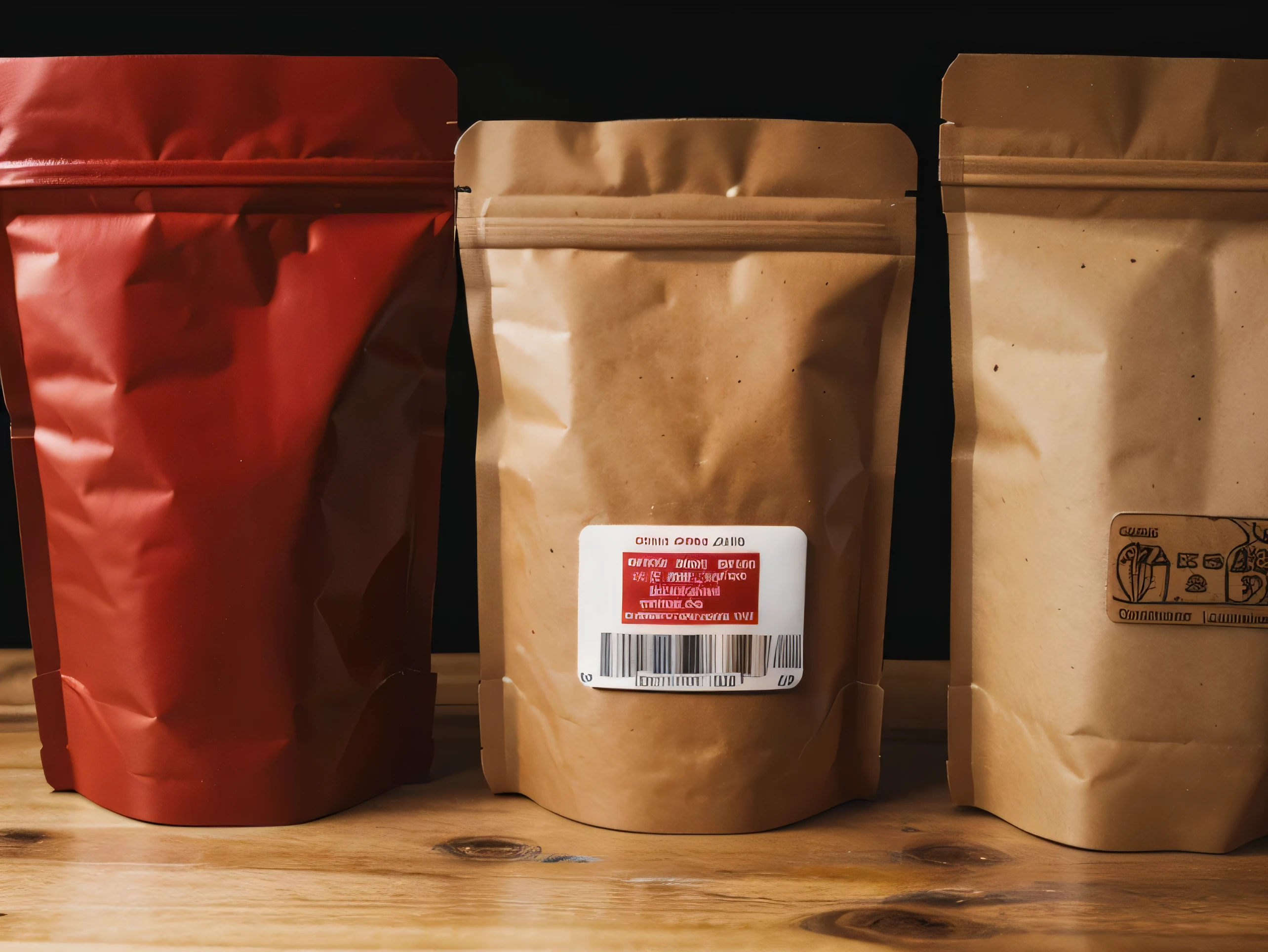 draw a packaging design for spices. the packaging must be RED in the form of a craft zip bag with a zip lock completely red and secured with a sticker