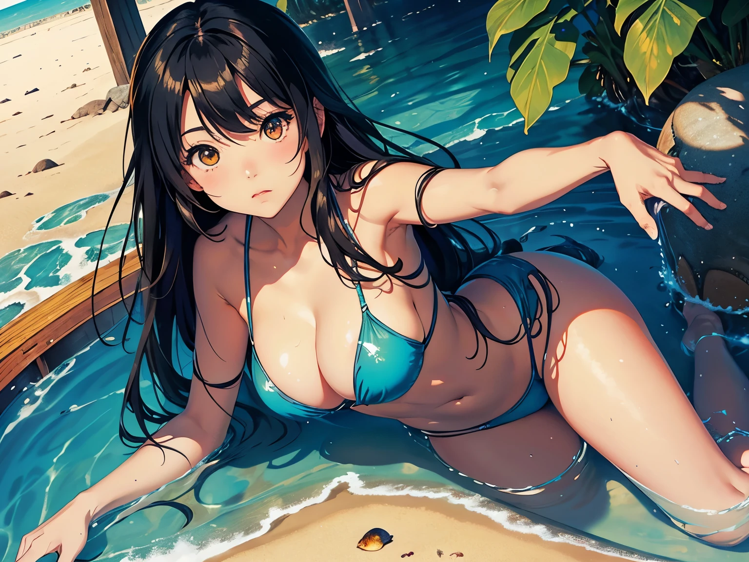 Christian Riese Lassen, Yumiko Ōshima, Surreal, fantastic, fantasy, Japanese anime, desert whale, exploration beautiful girl's break time, oasis, perfect voluminous body, detailed masterpiece bird’s eye views