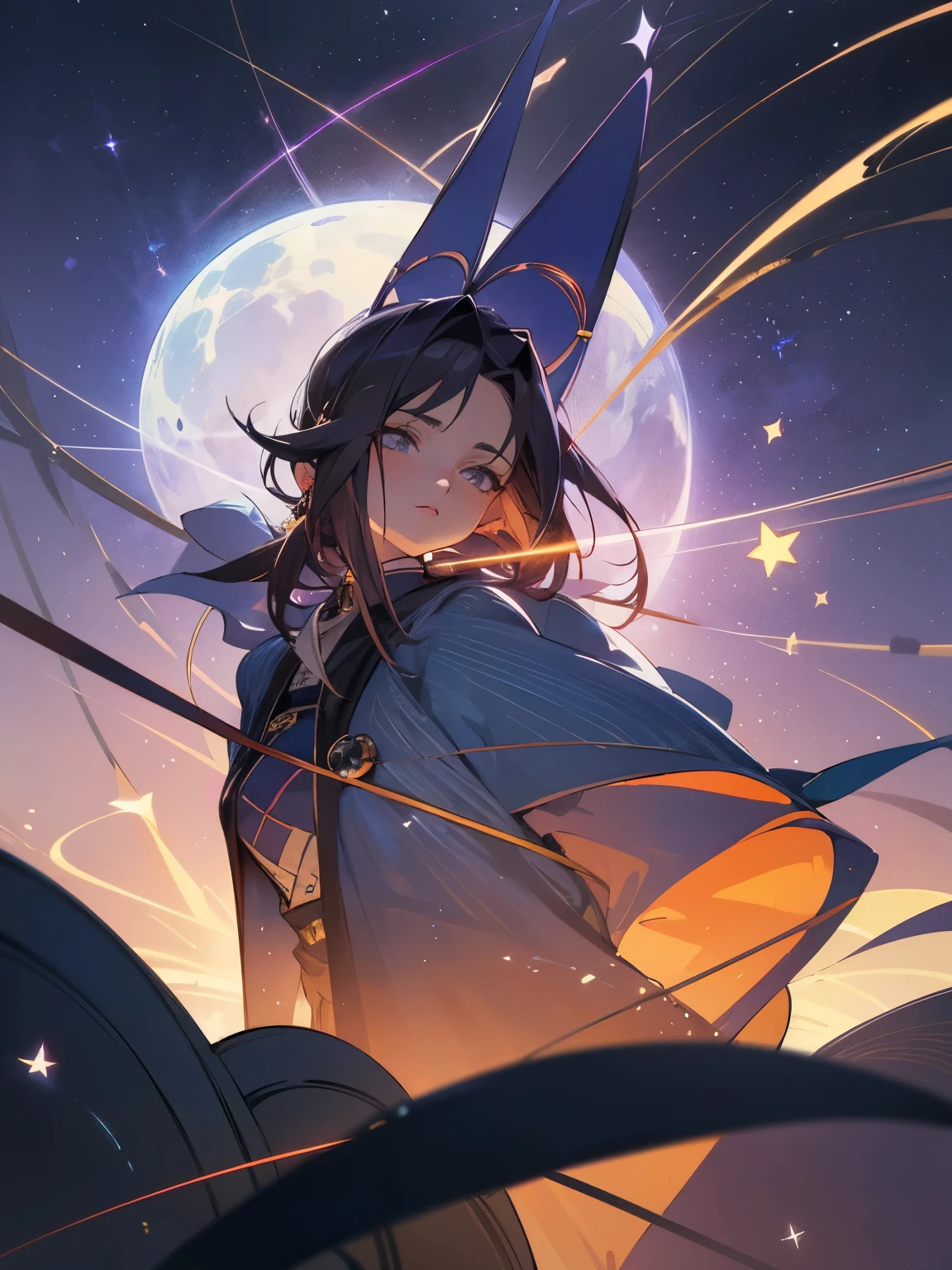 Pierre Roy, Rie Cramer, Mysterious, strange, surreal, bizarre, fantasy, Sci-fi, Japanese anime, stars, catenary curves, music drama, beautiful girl of Imaginaria, perfect voluminous body, detailed masterpiece Hyper realistic sharp focus 