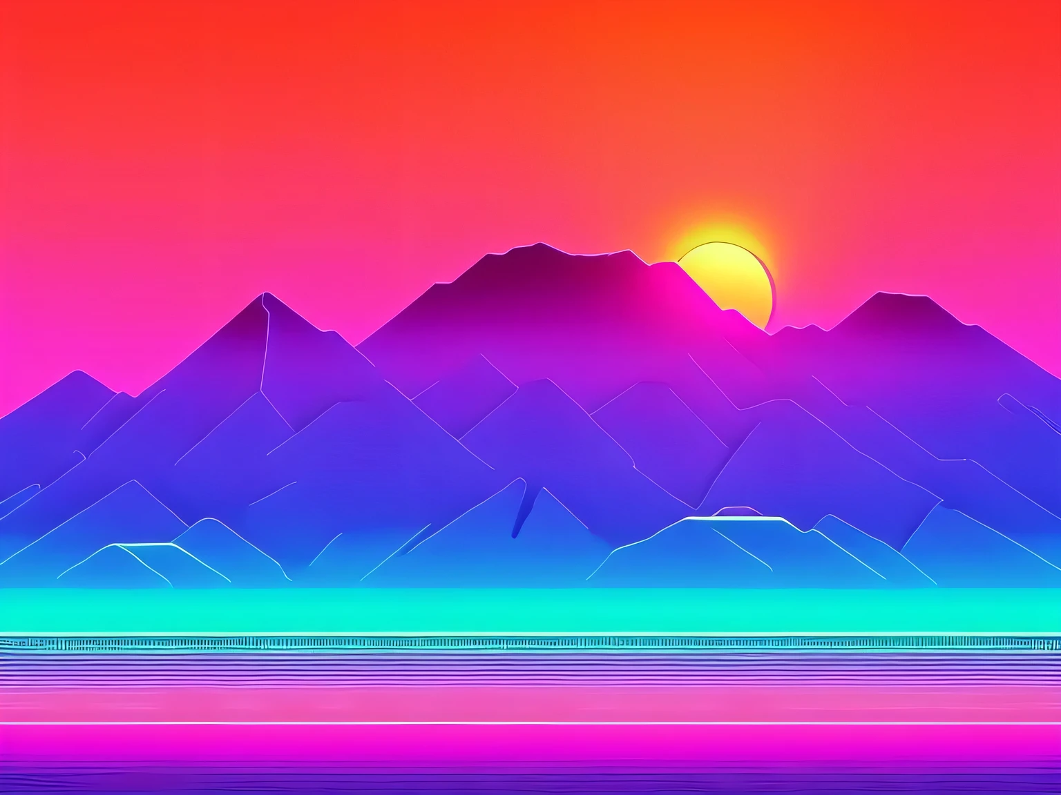 ((vaporwave aesthetics)),Computer generated image of desert sunset, Synthwave aesthetic, 8 0 is aesthetic, retro wave, (Synthwave), Synthwave, ((Synthwave)), retro trend, Synthwave art style, Synthwave art, 3d grainy aesthetic illustration, retro wave艺术, 80s aesthetic, Synthwave, Synthwave