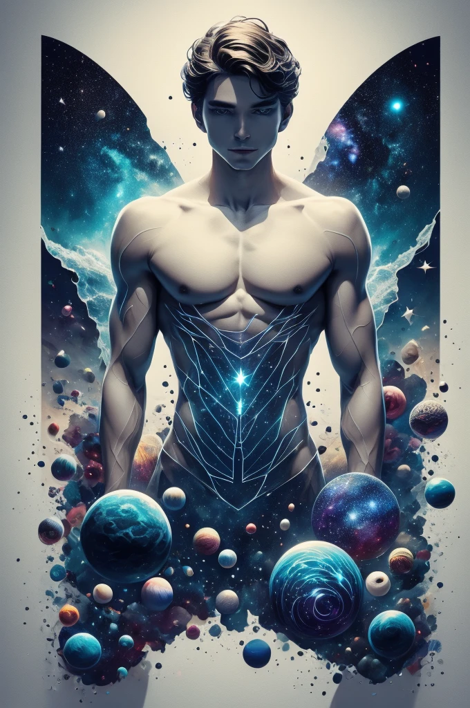 transparent human body shape, made out of stars, cosmic horror, outer space picture, lovecraftian picture, ,masterpiece
