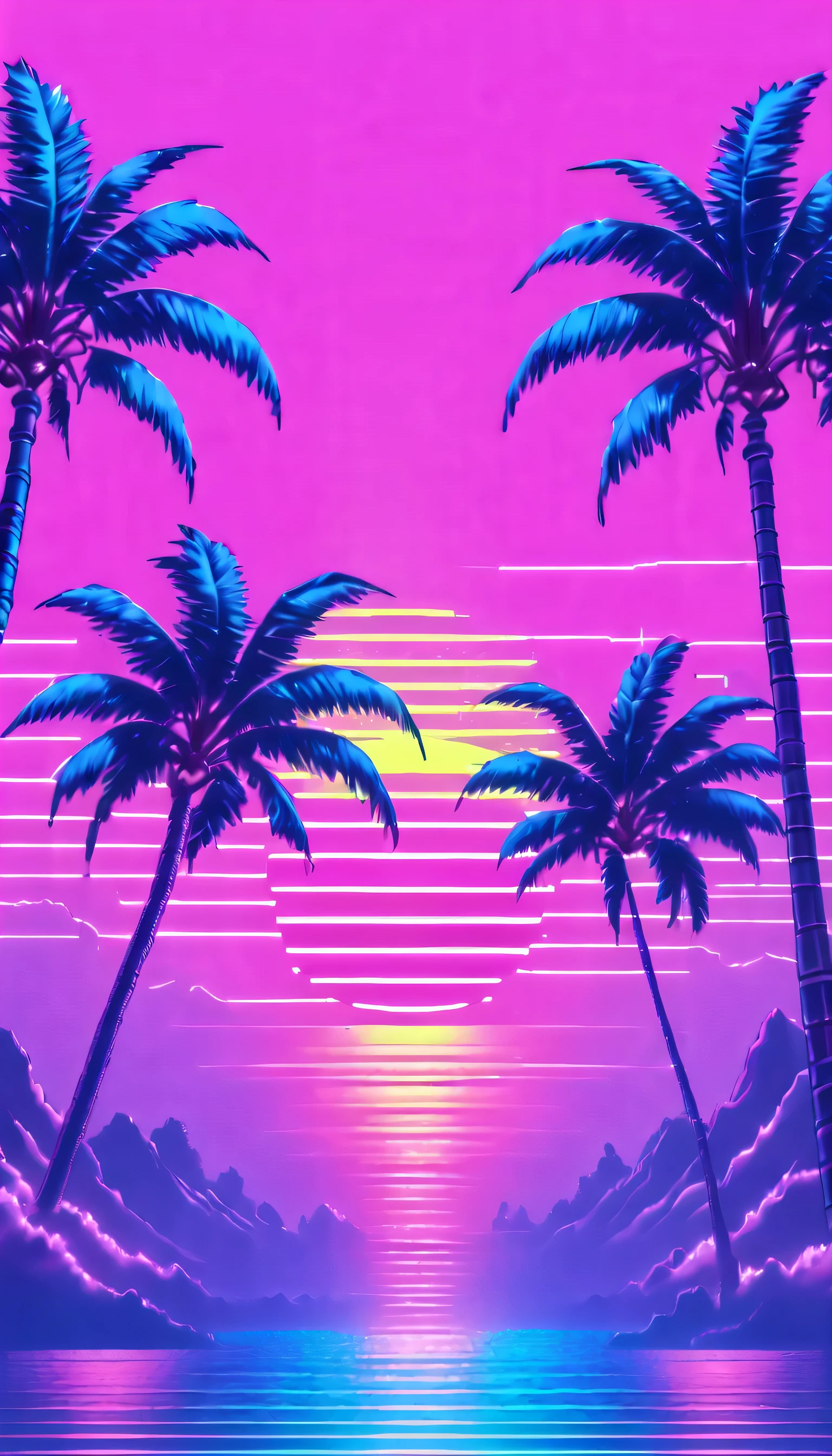 (best quality,4K,8k,high resolution,masterpiece:1.2),Super detailed,(actual,photoactual,photo-actual:1.37),bright colors,Vivid sunsets,glowing grid,Majestic palm trees,fantastic skyline,The foggy edge of the universe.(vaporwave aesthetics:1.5)
