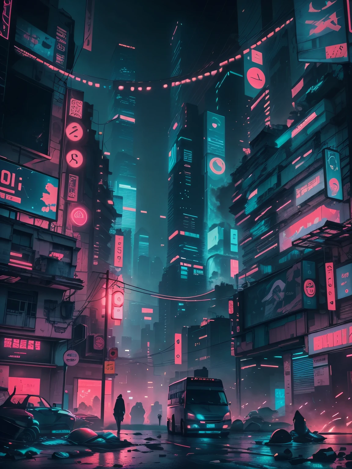 (city,chaotic and dense buildings,nighttime scene,cyberpunk style,lots of neon,many trademarks,lots of colors,high quality:1.2,look up,lower viewing angle,modernization)