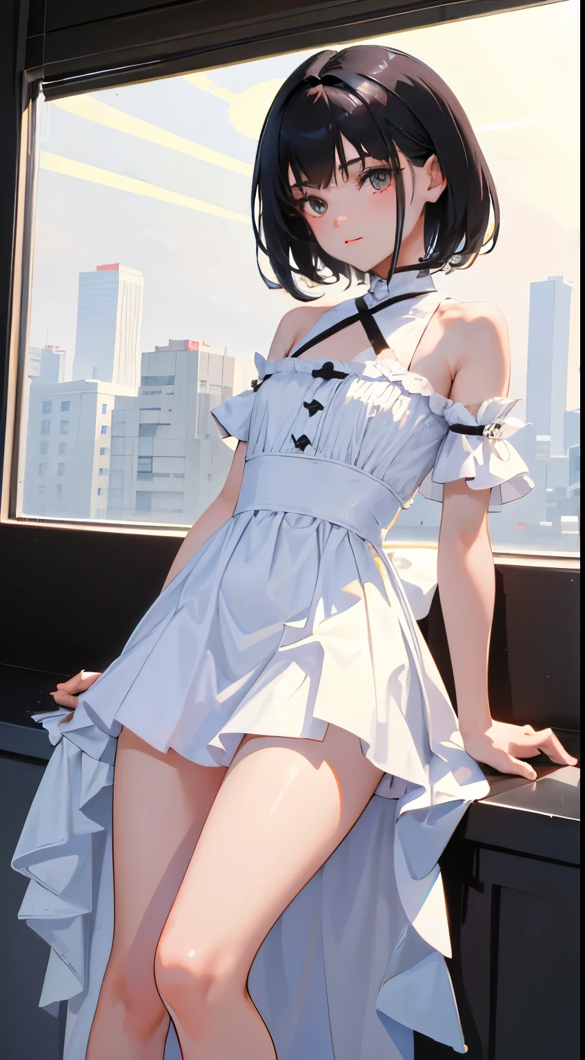 RAW photo, extremely delicate and beautiful, masterpiece, Best Quality, ultra high resolution, 16k, hyperrealistic, realistic, photorealistic, photo-realistic, ultra-detailed, detailed description, pale skin, in her 20s, full body, medium tits, medium hair, black hair, tearful mole, earring, school_uniform,
