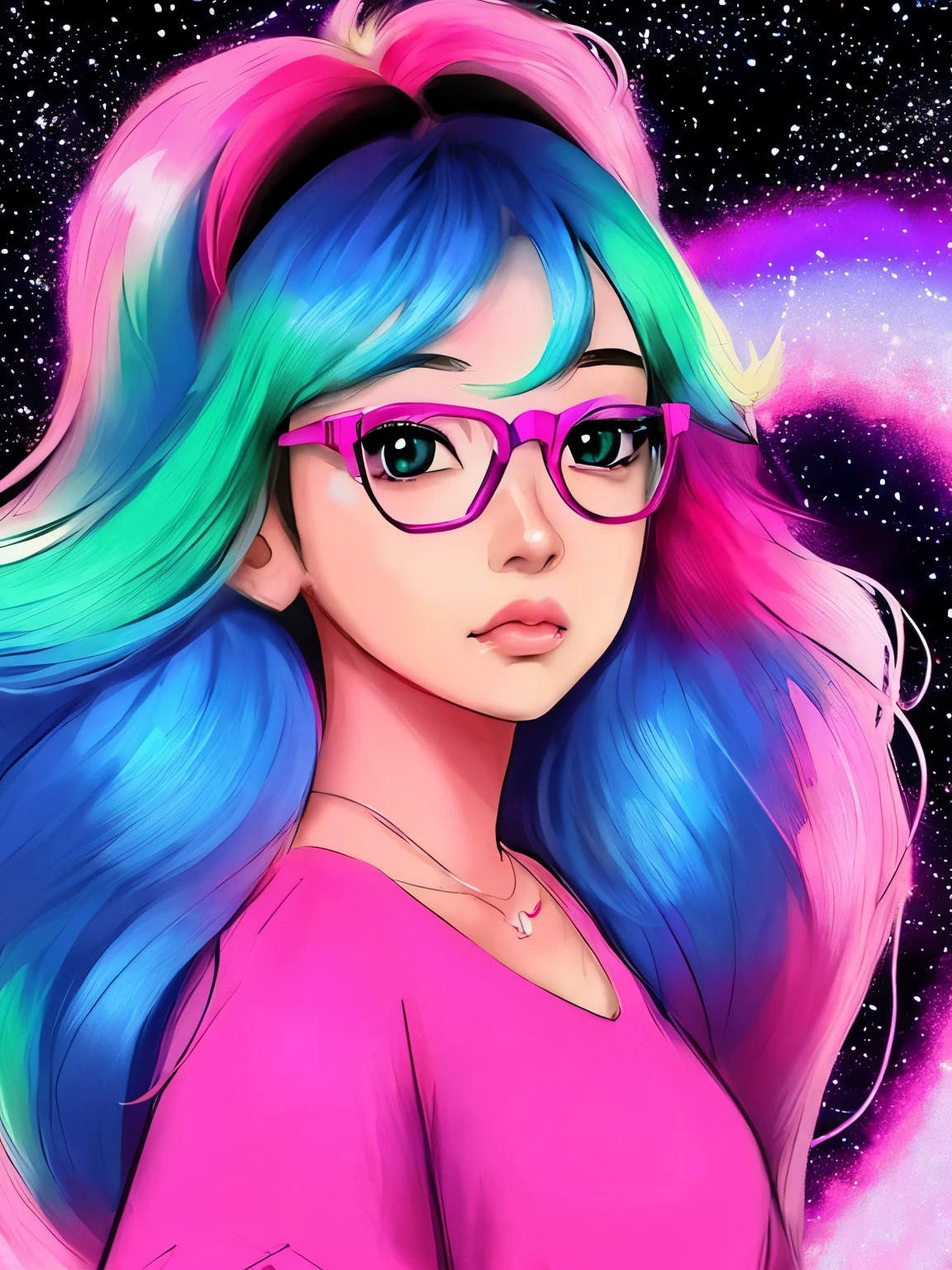 (((retro artstyle))) ((masterpiece)) A girl with blonde hair , sunglasses , retro track jacket , retro sweatpants , full body portrait , neutral expression , (vaporwave aesthetic) , palm trees , bust figure , vinyl records , japanese letters , vivid ,