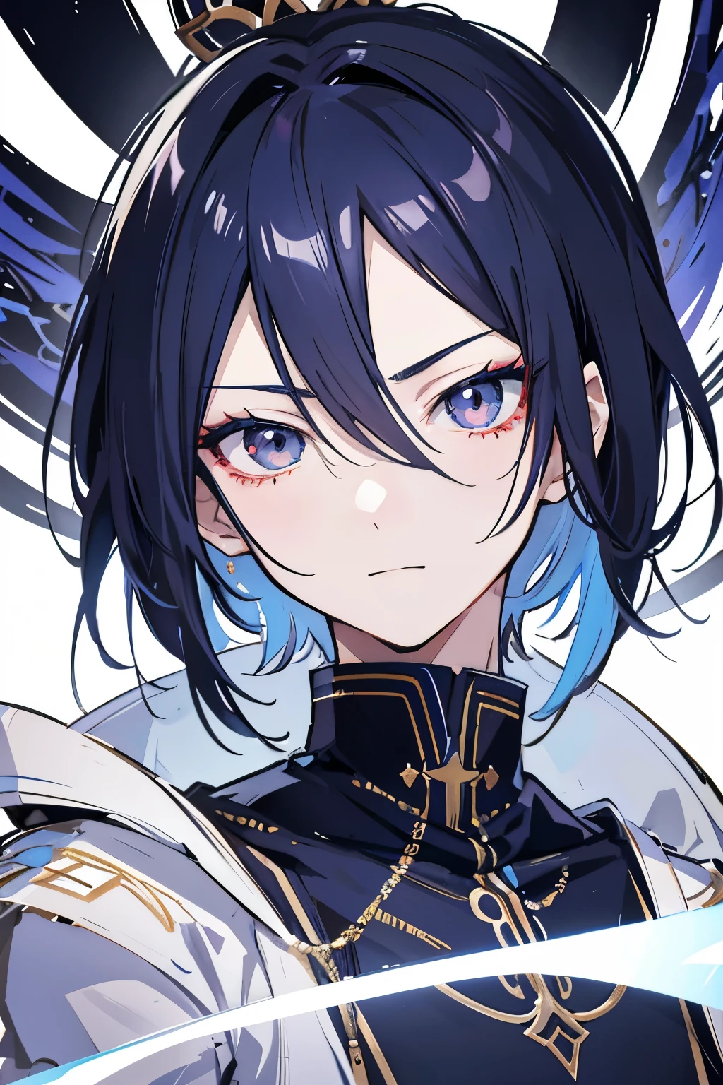 2d Male Anime Avatar: immaculate digital illustration, high definition, solo male character, focused on features, stylized anime design, detailed expressions, refined facial structure, characteristic large eyes, distinct nose and mouth, intricate hairstyle, realistic shading, rich color palette, dynamic pose, balanced composition, conveying a captivating and unique persona.