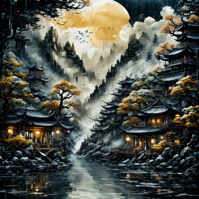 "Sunrise over the mountains, Digital watercolour, disintegrating double exposure fairy-tale Illustration, by Waterhouse, Carne Griffiths, Minjae Lee, Ana Paula Hoppe, Stylised watercolour art, Intricate, Complex contrast, HDR, Sharp, soft Cinematic Volumetric lighting, flowery pastel goldenhour colours, wide long shot, perfect masterpiece"