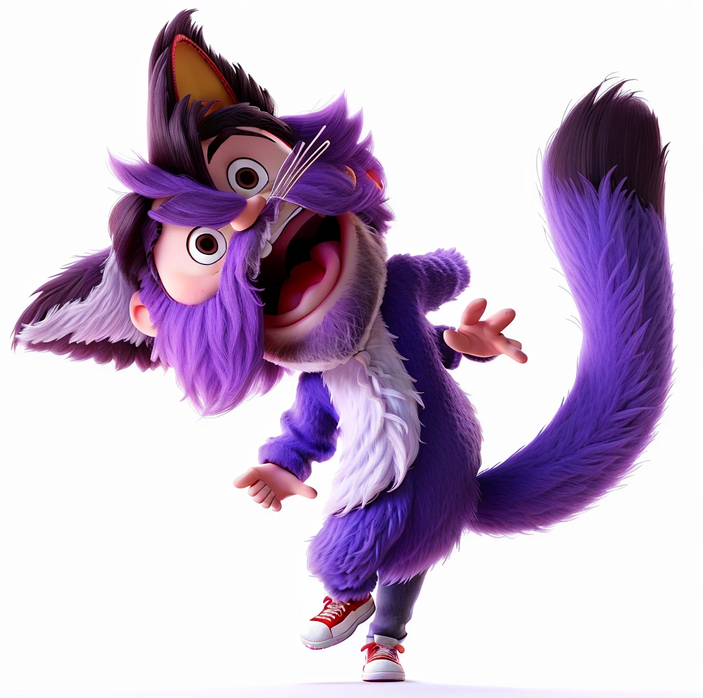 You can make your beard thinner with a few white strands, Do so, so that the whole body looks like white and red shoes.. A man stands on a black background on stage, looks like a speaker, with a microphone in one hand and a book in the other in the best quality Disney Pixar style, higher quality.
