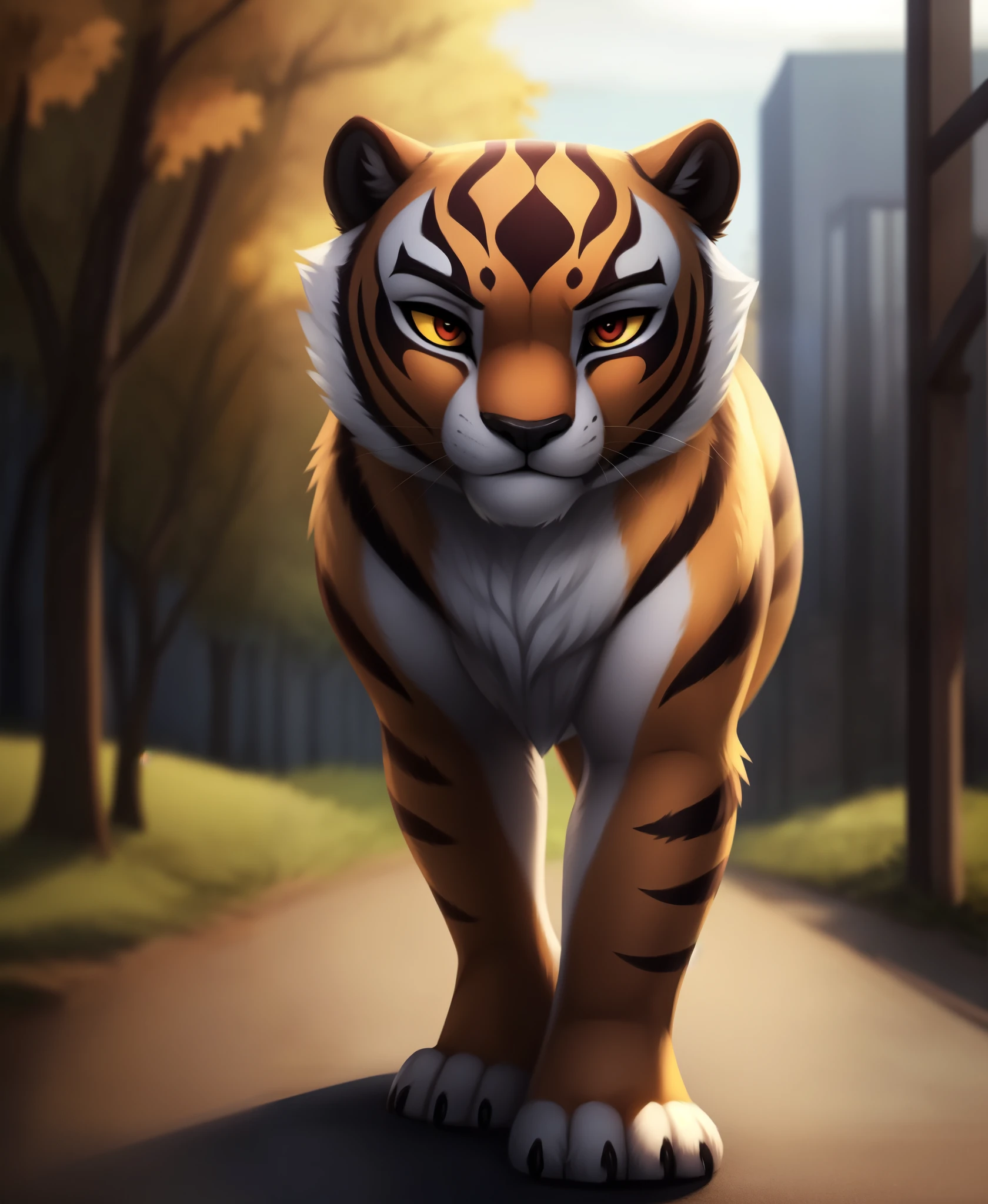 (by kilver), (by canxue), (by yuris (artist)), (by skyline comet), (by pestil),, solo,female (cute:1.1) master tigress, anthro fullbody, anthro full body, detailed background, outdoors, cinematic lighting, animated movie, artistic, 8k hd, photo, photoreal, (detailed fur:1.3) (furr detail, fluffy:1.3), (big detailed red eyes, yellow sclera:1.2),, depth of field,, 