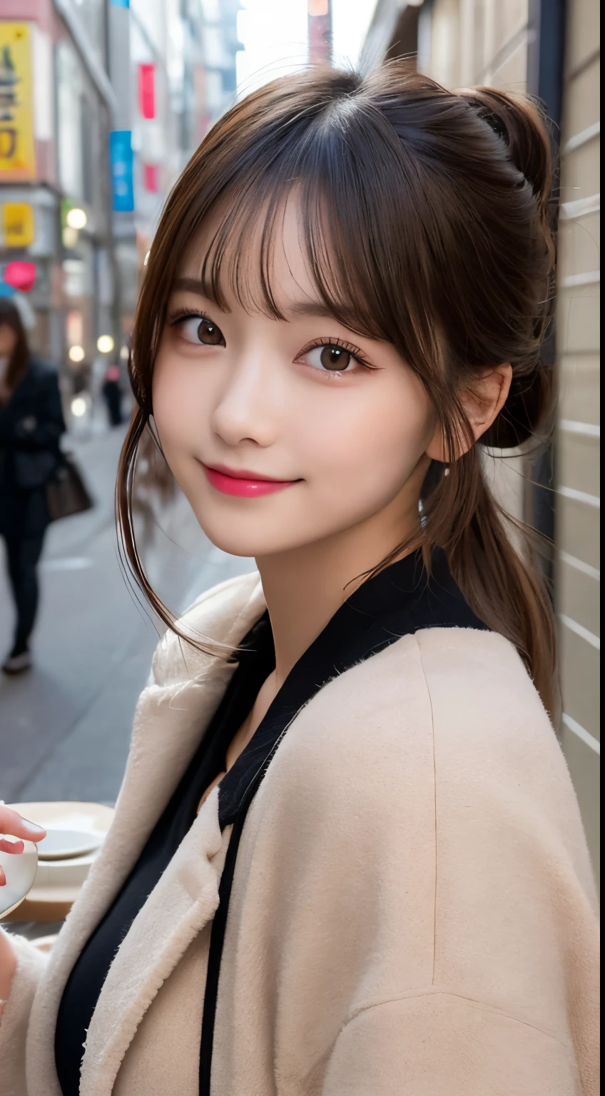 table top, highest quality, shape, Super detailed, finely, High resolution, 8k wallpaper, 完璧なダイナミックな構shape, beautiful and detailed eyes, tokyo trend冬ファッション,tokyo trend&Introducing cute hairstyles at random, small breasts, natural color lip, random sexy pose,cute smile、20 year old girl、beautiful and detailed face、perfect and beautiful face,Big eyes、Wearing a fluffy black luxury mink coat、beautiful detailed face、perfect and beautiful double eyelids、blur the background、perfect and beautiful face、bright look、Twin ponytail hairstyle