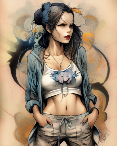 a close-up of a woman with a tattoo on her stomach, Stil: Ivan Talavera und Artgerm, Grafiker artgerm, artgerm style, Illustrationskunst, Neoartcore und Charlie Bowater, im Stil der digitalen Illustration, Martin then artwork portrait, Charlie Bowater Charakterkunst, beautiful comic art, Stil von Charlie Bowater