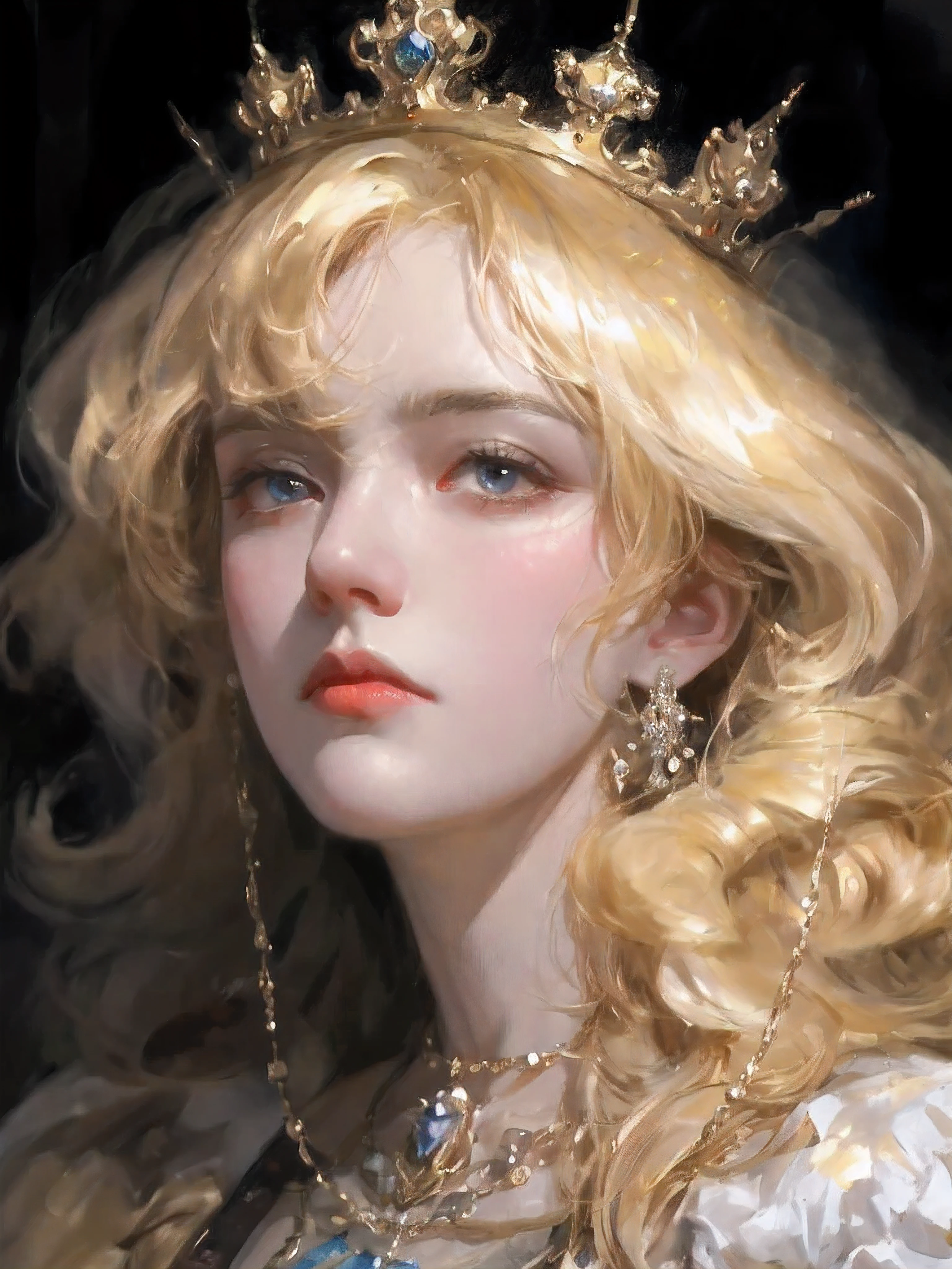 He has a crown on his head、drawing of woman wearing necklace, Gurwitz Masterpiece, guweiz, Guvitz-style artwork, guweiz on pixiv artstation, guweiz on artstation pixiv, Detailed digital animation art, beautiful figure painting, Detailed painting 4k, baroque digital painting, wop style