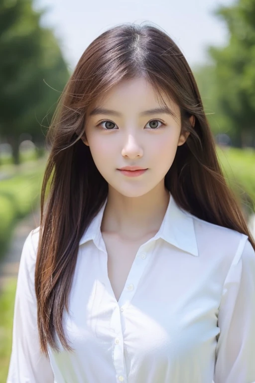 The whole picture is mainly white,The picture above is of a young and beautiful girl,About 18-25 years old,wear white,appear more real