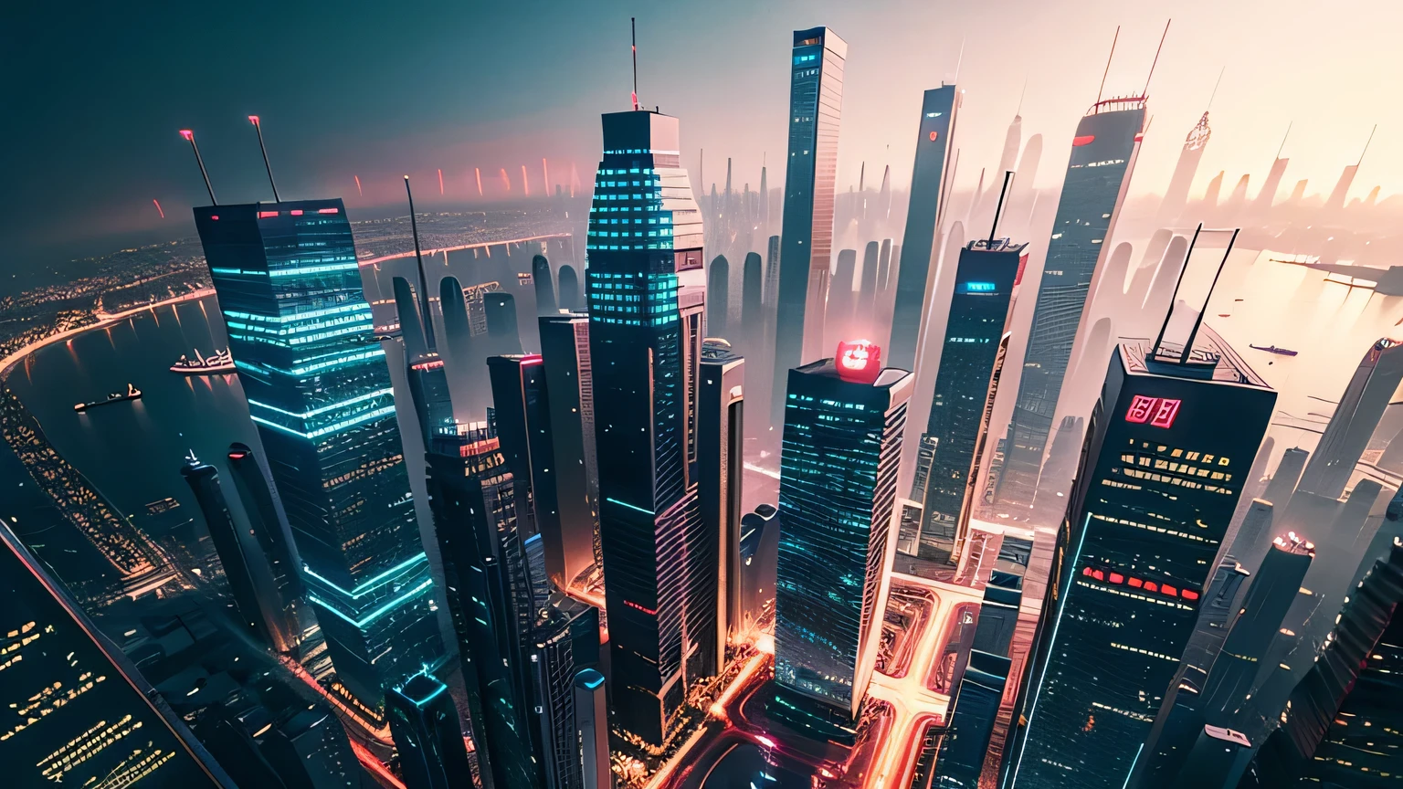 city top down,big city,bright lights,Chinese knot,sense of technology,cyberpunk,cool and handsome。