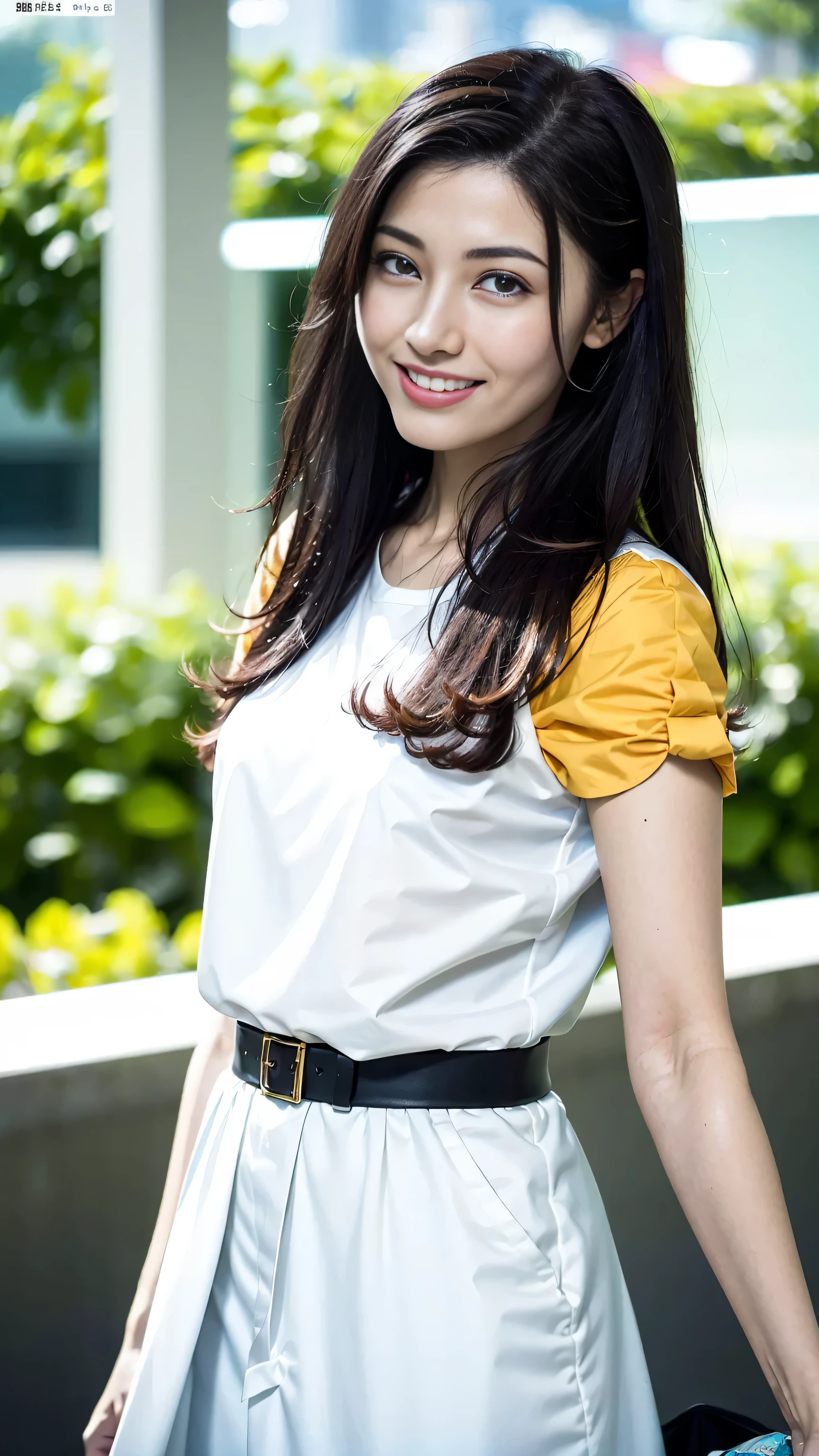 look at this and smile、Under the blue sky in midsummer、White casual clothes、best quality、Masterpiece、real picture、intricate details、original photo、super detailed、delicate face、delicate skin、8K masterpiece、( (1 girl))、((alone) ))、18 years old、Trend of CGsociety、((long black hair))、((beautiful woman))、(a smile)、Top Teeth、fashionable、hair blowing in the wind、((flowing hair))、fashion magazine、((a sexy))、((like the same light)、((indirect lighting)、、(gender)、grinning、(looking from a distance)