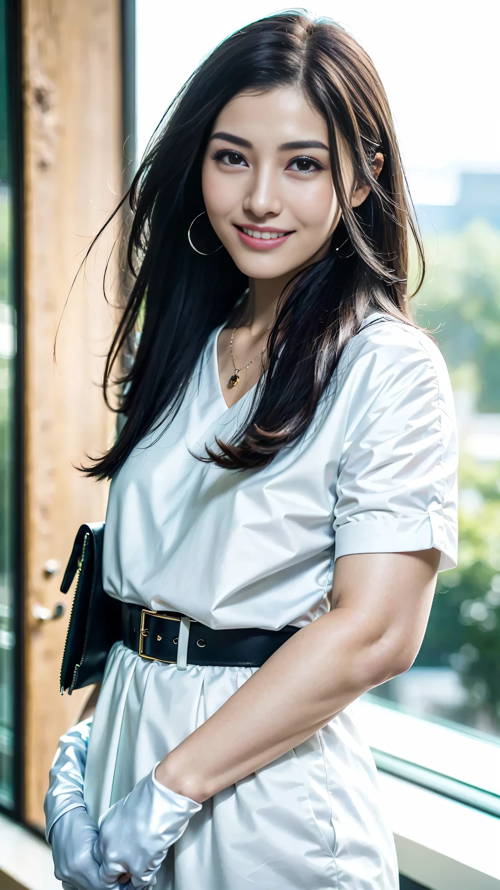 look at this and smile、Under the blue sky in midsummer、White casual clothes、best quality、Masterpiece、real picture、intricate details、original photo、super detailed、delicate face、delicate skin、8K masterpiece、( (1 girl))、((alone) ))、18 years old、Trend of CGsociety、((long black hair))、((beautiful woman))、(a smile)、Top Teeth、fashionable、hair blowing in the wind、((flowing hair))、fashion magazine、((a sexy))、((like the same light)、((indirect lighting)、、(gender)、grinning、(looking from a distance)