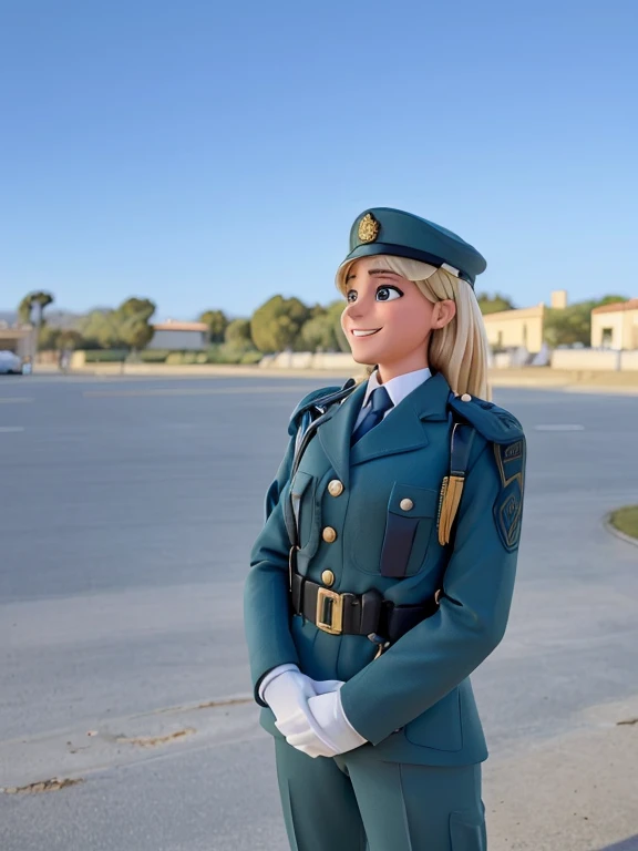 A happy, uniformed blonde Spanish civil guard, que se parezca mucho a la de la foto
