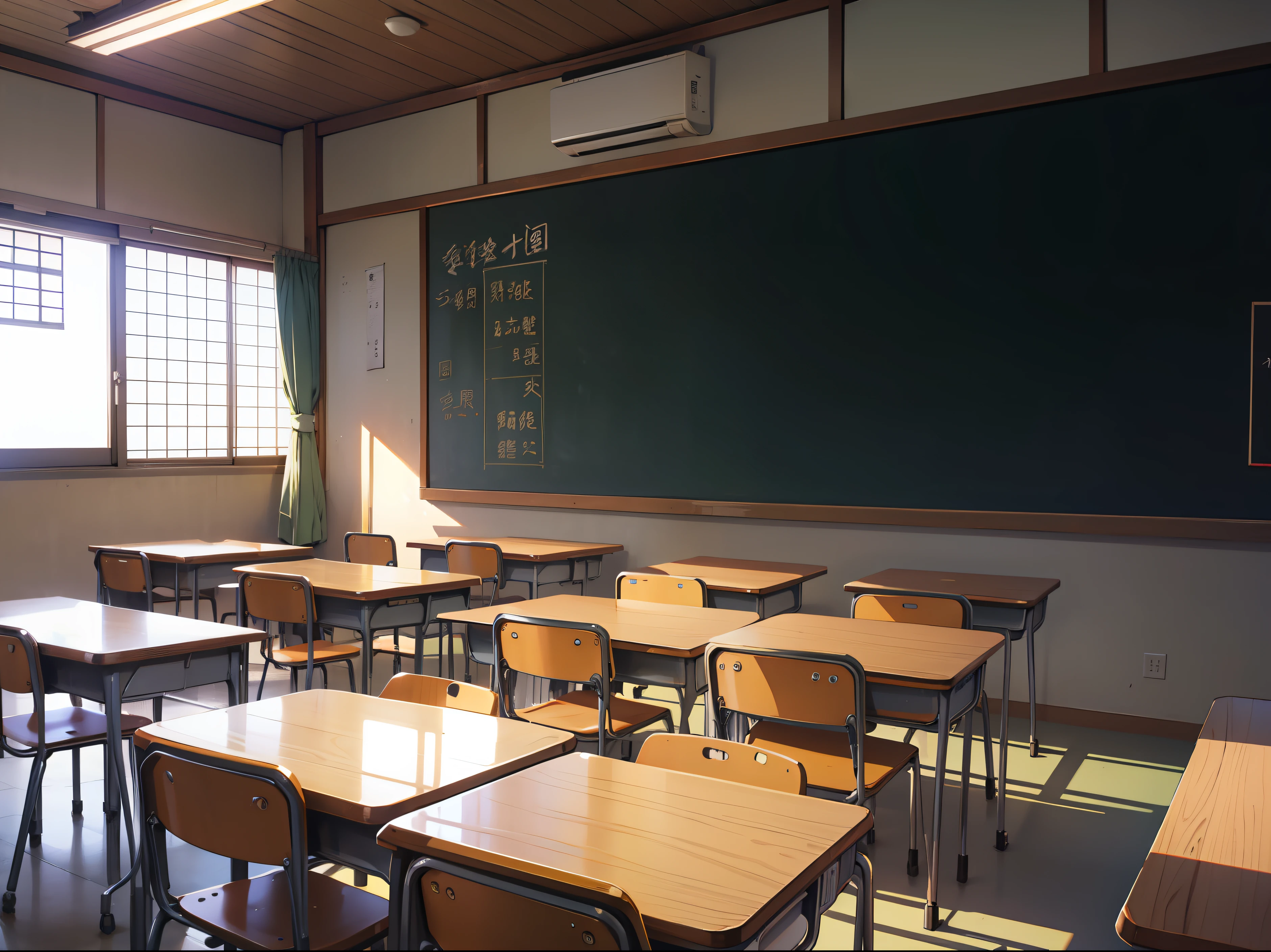 Japanese ordinary thirty-person high school and junior high school classrooms。Facing the blackboard, Andachong manga style