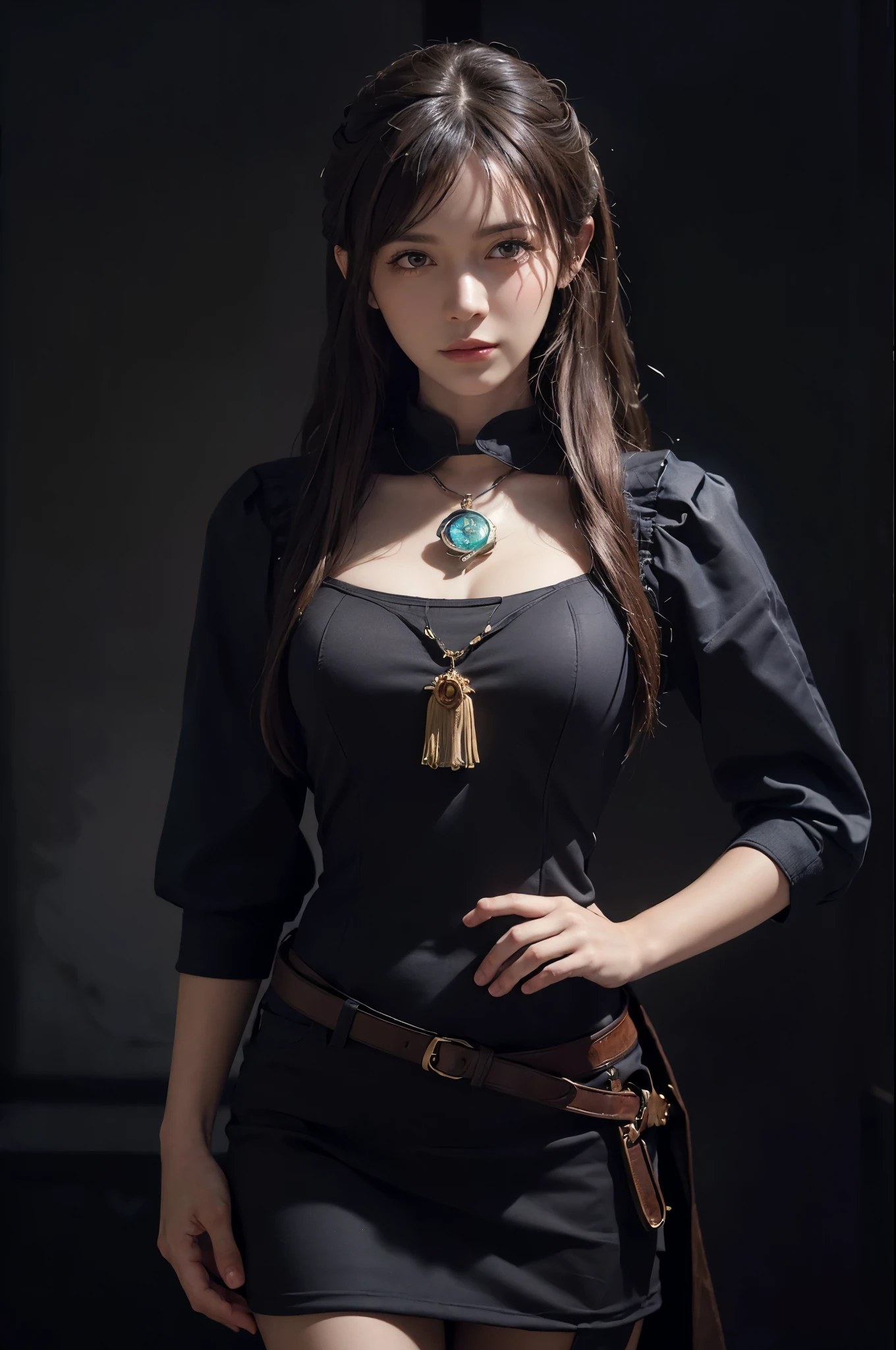 (front focus), (in the dark:1.6), Hyperrealist portrait of female by david hockney and alphonse mucha, fantasy art, photo realistic, dynamic lighting, artstation, poster, volumetric lighting, very detailed faces, 4 k, award winning, 1girl, in the dark, deep shadow, low key, cowboy shot, (official clothing:1.4), long hair, white hair