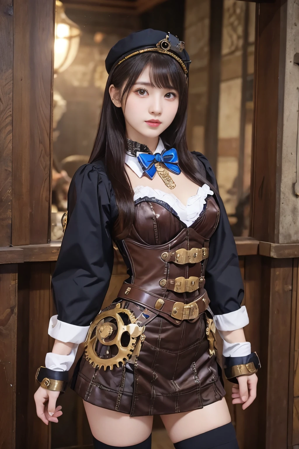 girl in gear castle、good style、、、whole body、、、、、、Steampunk costumes、Mechanical devices