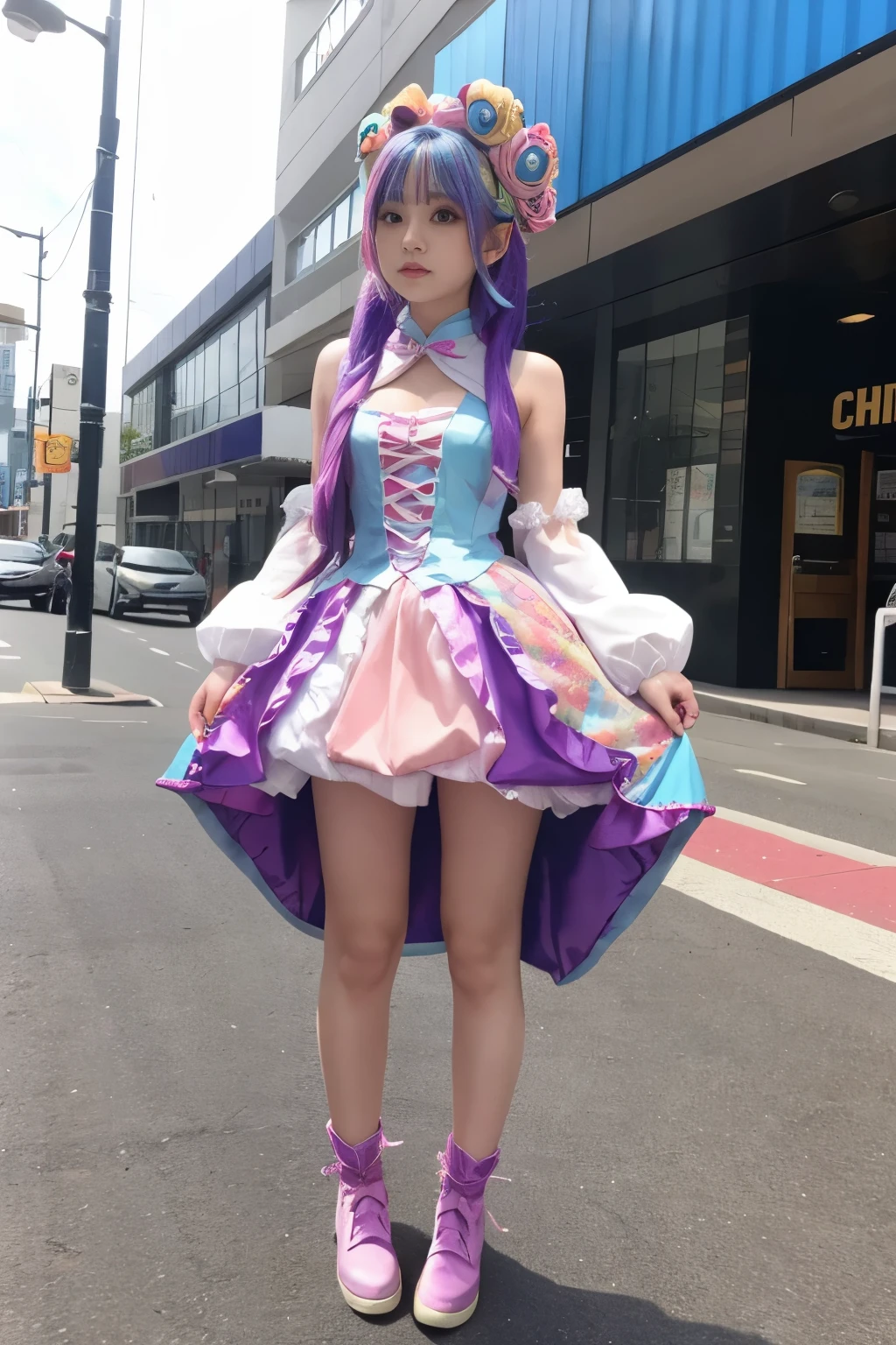 chameleon princess、good style、、、whole body、、、chameleon costume、colorful hair、