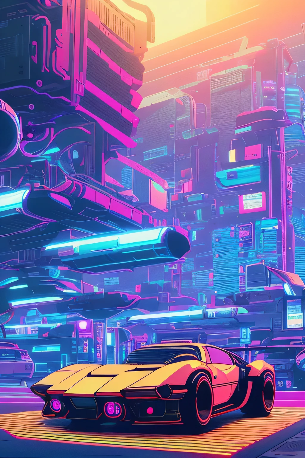 Anime style illustration of futuristic car, cyberpunk art style, Bee style, bipur style, avoid buzzer, bipur&#39;Mixed styles, Bipper and Tim Hildebrandt, biper and jean giraud, Cyberpunk atmosphere, bipur&#39;masterpiece, Epic retro wave art