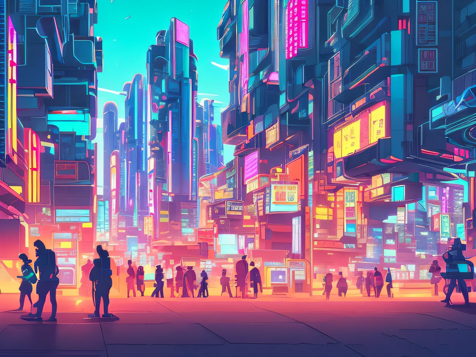 Anime style illustration of city buildings, cyberpunk art style, Bee style, bipur style, avoid buzzer, bipur&#39;Mixed styles, Bipper and Tim Hildebrandt, biper and jean giraud, Cyberpunk atmosphere, bipur&#39;masterpiece, Epic retro wave art