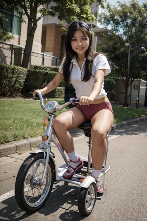 Riding a tricycle for children、In underwear、high school girl