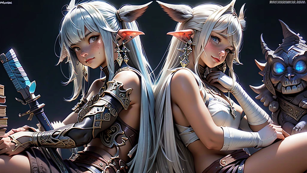 (master part), ((((18 anos):1.5))), (THE ETERNAL HUNTERS):1.5), (sexy position) , ((olhando para o observador):1.3), ((White-haired sheep with wolf mask):1.5), ((Black-haired wolf wearing sheep mask):1.5), (rosto angelical), (feminina), (delicado), (Rosto ultra realista), (sentimento), ((olhos ultra realistas):1.2) , (alunos realistas) , (((perfeito:1), ((dedos bem detalhados):1), ((hand and fingers well done):1)), ((dedos bem estruturados):1) ((Very detailed hand):1), ((perfect hands):1)):1.5), (seios grandes), (cintura fina), (quadris largos), , (rosto perfeito), (Diferente, mas nunca separados, the Kindred represent the twin essences of death. The bow of the Sheep provides a rapid transition from the mortal world to those who accept their fate. The Wolf hunts those who flee from his end, handing them the supreme violence of their crushing prey;;;;;;;. Although different interpretations of the nature of the Kindred circulate throughout Runeterra, todo mortal deve escolher a verdadeira face de sua morte)