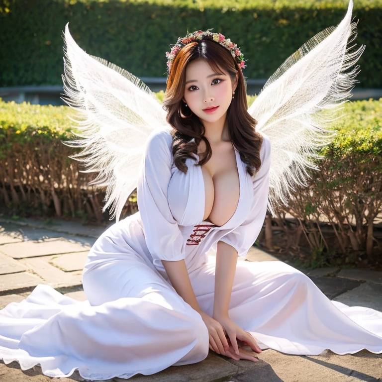 Angel, big boob, wearing traditional clothes, full body