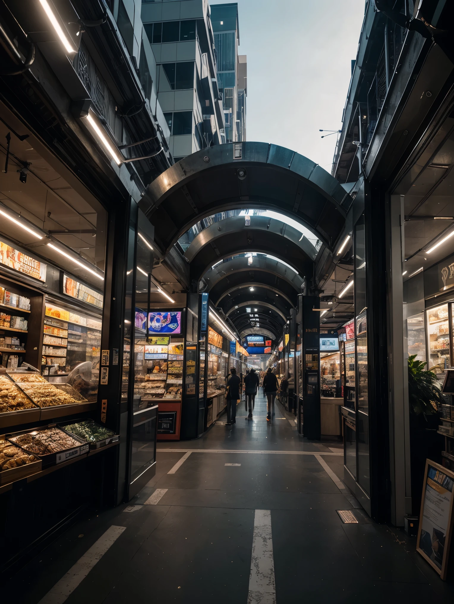 futuristic sci-fi market place, intricate details, award winning photography, UHD,