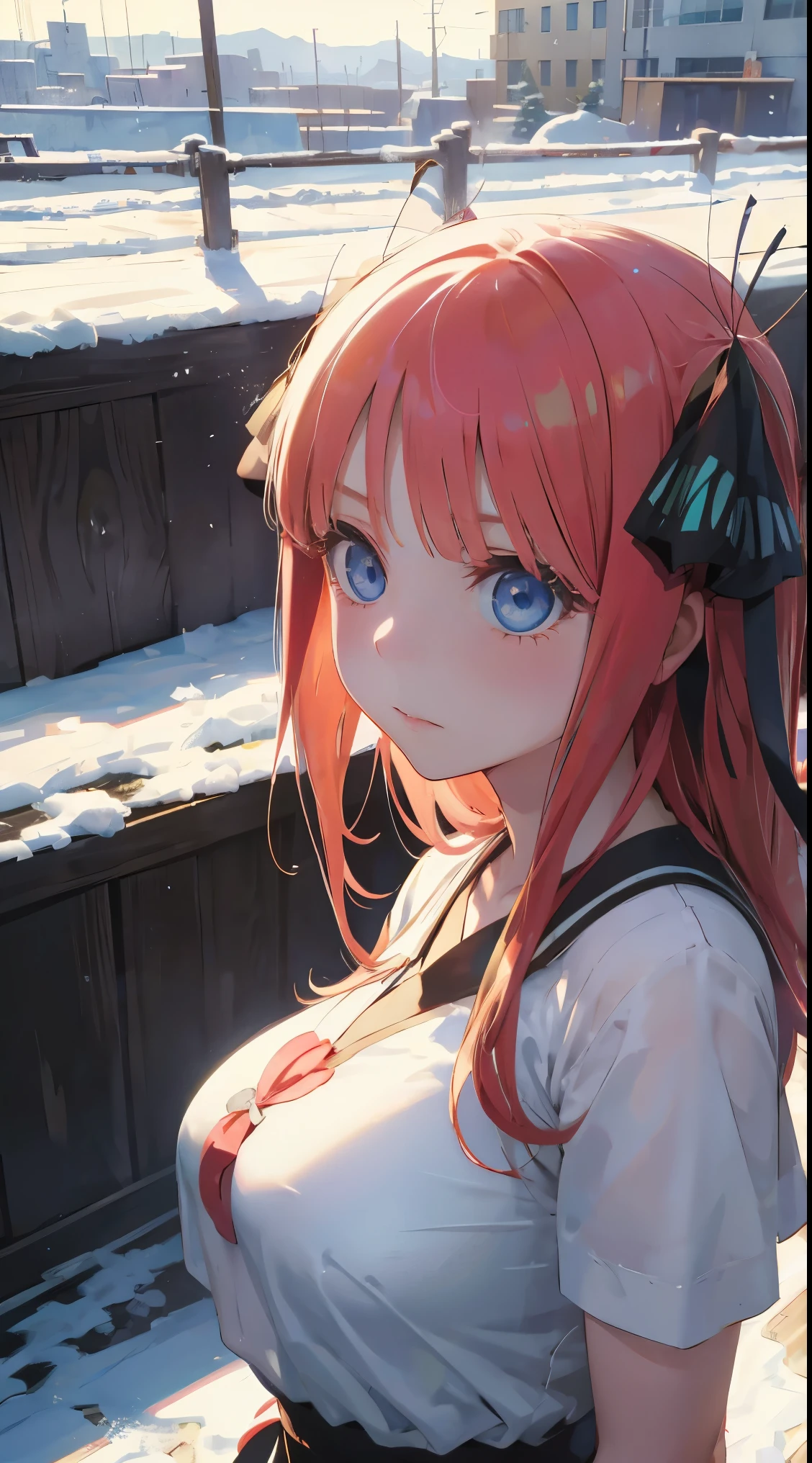 Nino Nakano,vestido de senran Kagura,ciudad nieve
