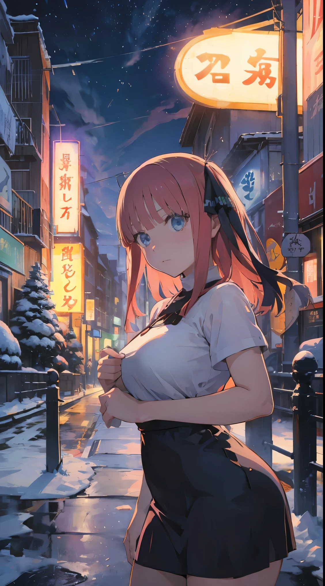Nino Nakano,vestido de senran Kagura,ciudad nieve