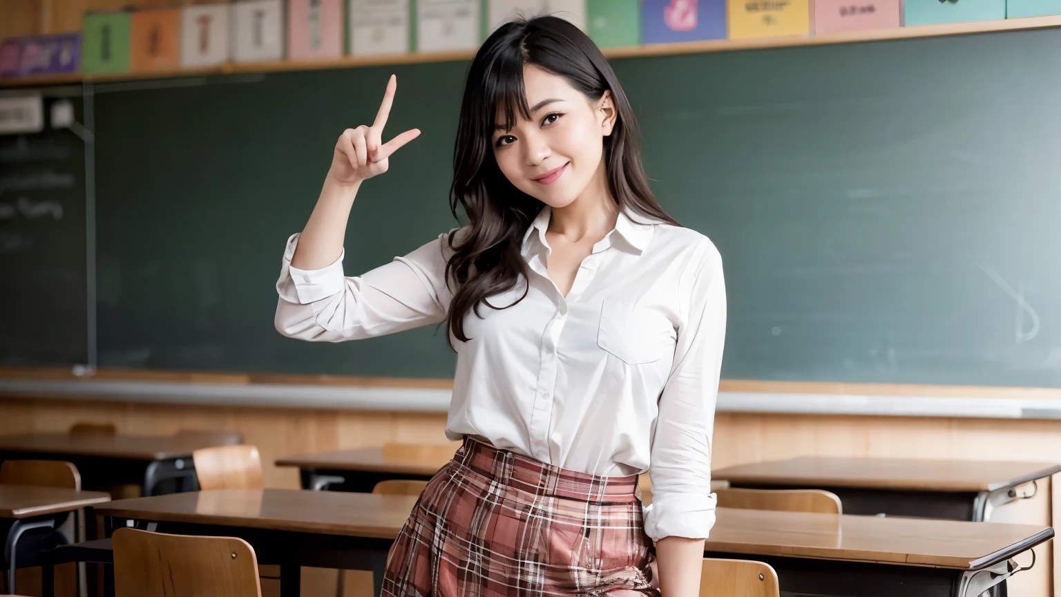 (reality: 1.4),highest quality, masterpiece, high detail, 16K quality, beautiful, 1 beautiful girl,japanese,super beautiful face,baby face,japanese idol face,cute face,super detailed face,detailed hand,beautiful skin,oily skin,big eyes,profeccional lighting,medium hair,black hair,brown beautiful eyes, big smile,sitting with knee up, (skirt lift),big breasts,(sailor suit),(checked skirt),white panties,(showing panties),black high socks,spread legs, she is looking at the camera,Skyscraper rooftop,blue sky, nsfw,from front, micro bikini