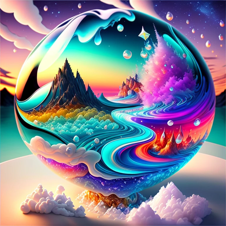 Beautiful, scenery, masterpiece, ball, Liquid, melting, vapor, smoke, colorful, dreamlike, fantasy, intricate ultra detailed, highly detailed, star,