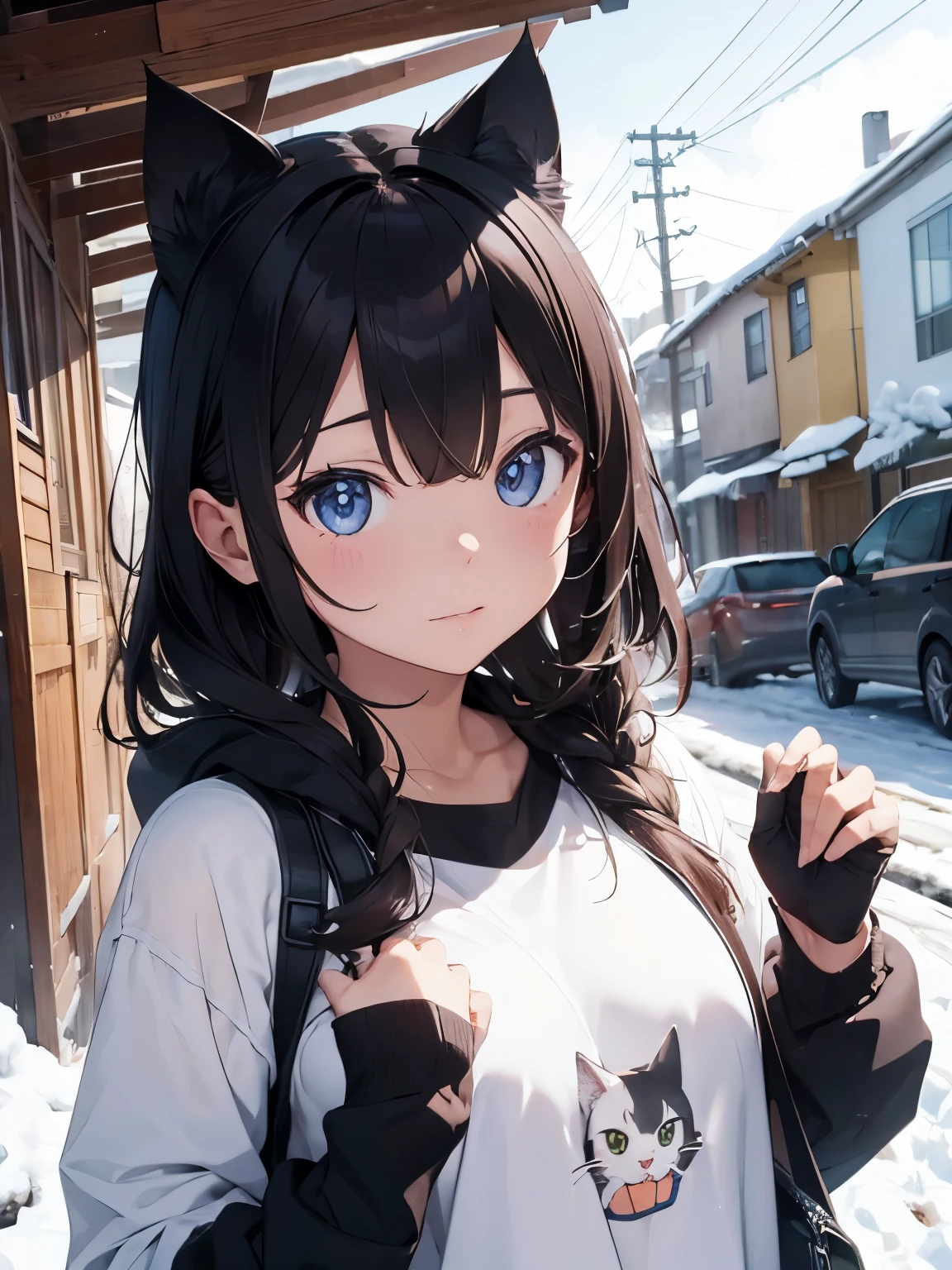 Cat ear、Cat costume、snow scene