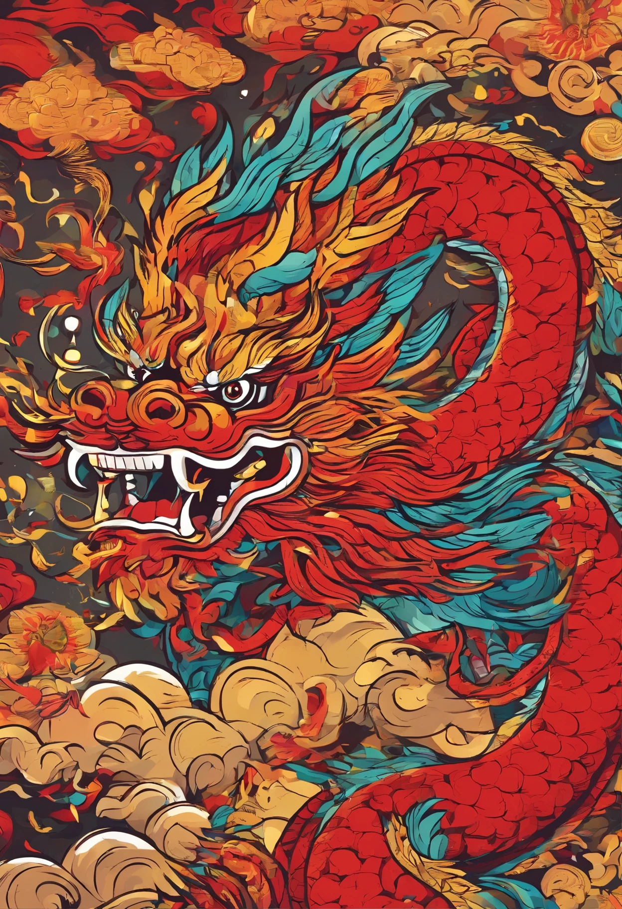 Chinese style,Xiangyun,Chinese dragon,red,Firecrackers,4k,Spring Festival atmosphere