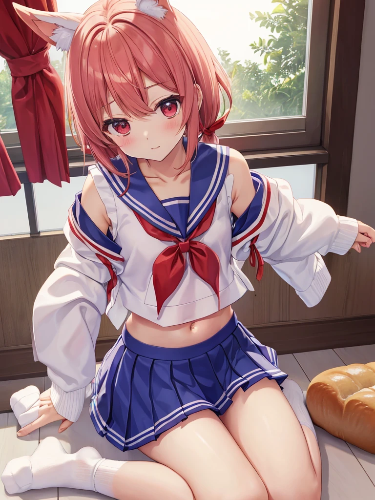 rubykurosawa, ruby kurosawa, aqua eyes, medium hair, red hair, two side up, twintails, (flat chest:1.2), 
BREAK black socks, bow, bowtie, brown footwear, buttons, grey sailor collar, grey skirt, loafers, long sleeves, miniskirt, pleated skirt, sailor collar, , serafuku, shirt, shoes, skirt, uranohoshi , white shirt, winter uniform, yellow bow, yellow bowtie,
BREAK looking at viewer, 
BREAK indoors, classroom, 
BREAK (masterpiece:1.2), best quality, high resolution, unity 8k wallpaper, (illustration:0.8), (beautiful detailed eyes:1.6), extremely detailed face, perfect lighting, extremely detailed CG, (perfect hands, perfect anatomy),  (white panties:1.5), (short, tiny, little:1.2), (spread legs, open legs, knee up:1.3), naval, groin, perineum, leaning back, body tilt, shy, blush, embarrassed, arms behind back, cowboy shot, dutch angle,